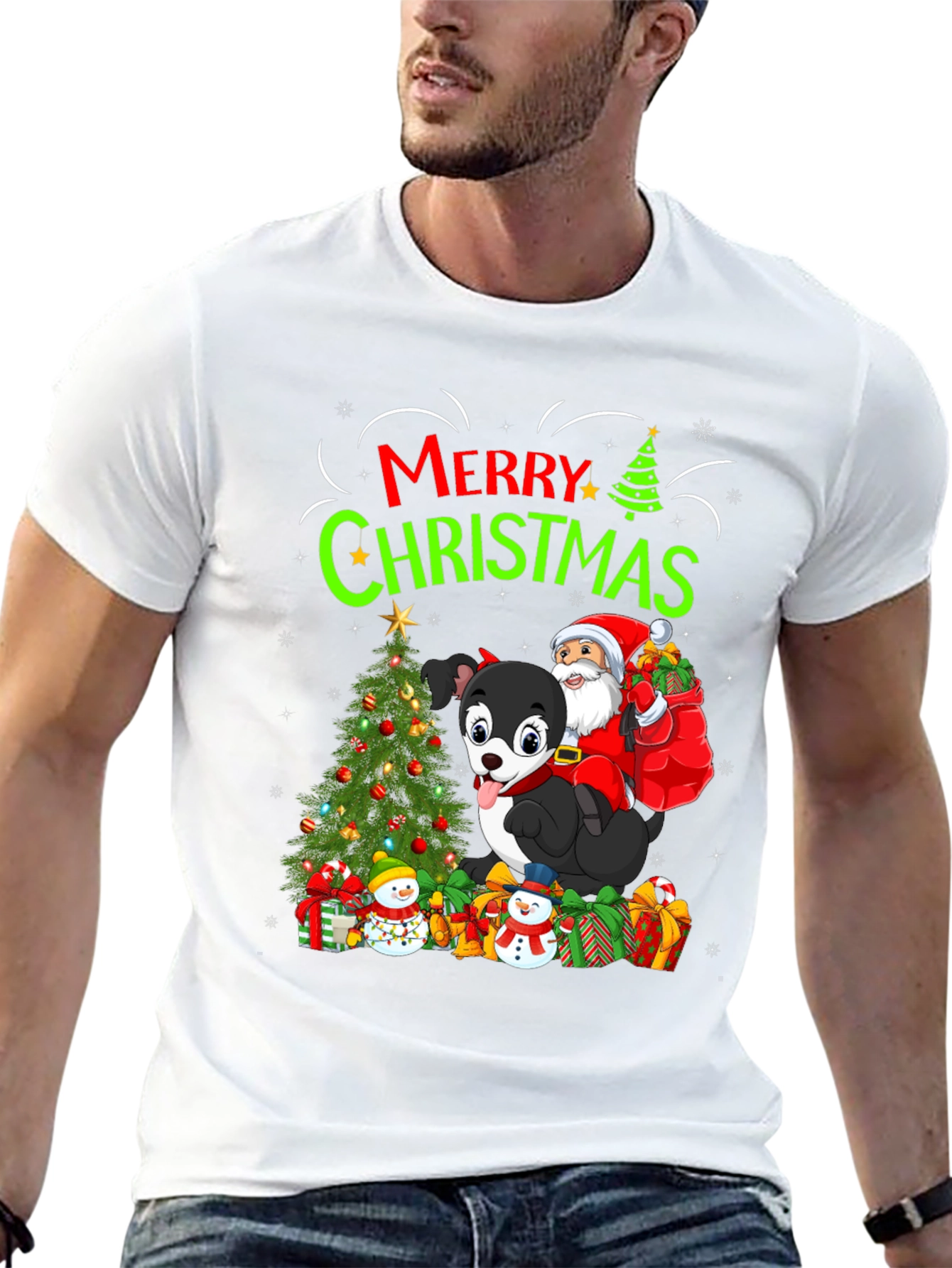 Merry Christmas Dog Santa Holiday T-Shirt