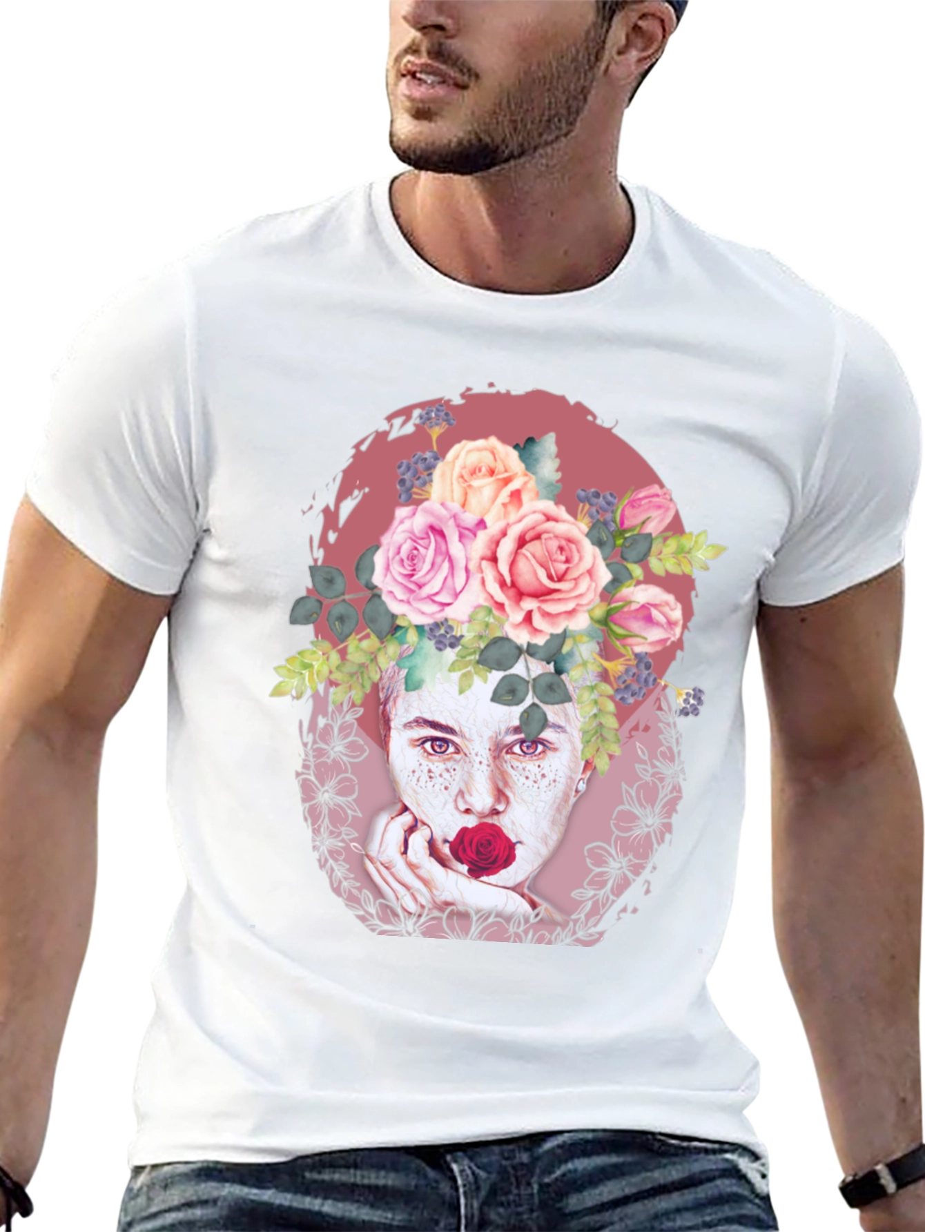 Floral Portrait T-Shirt: Unique Artistic Design