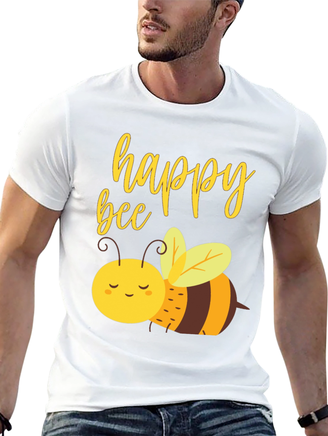 Happy Bee Graphic Tee - Black Cotton Comfort