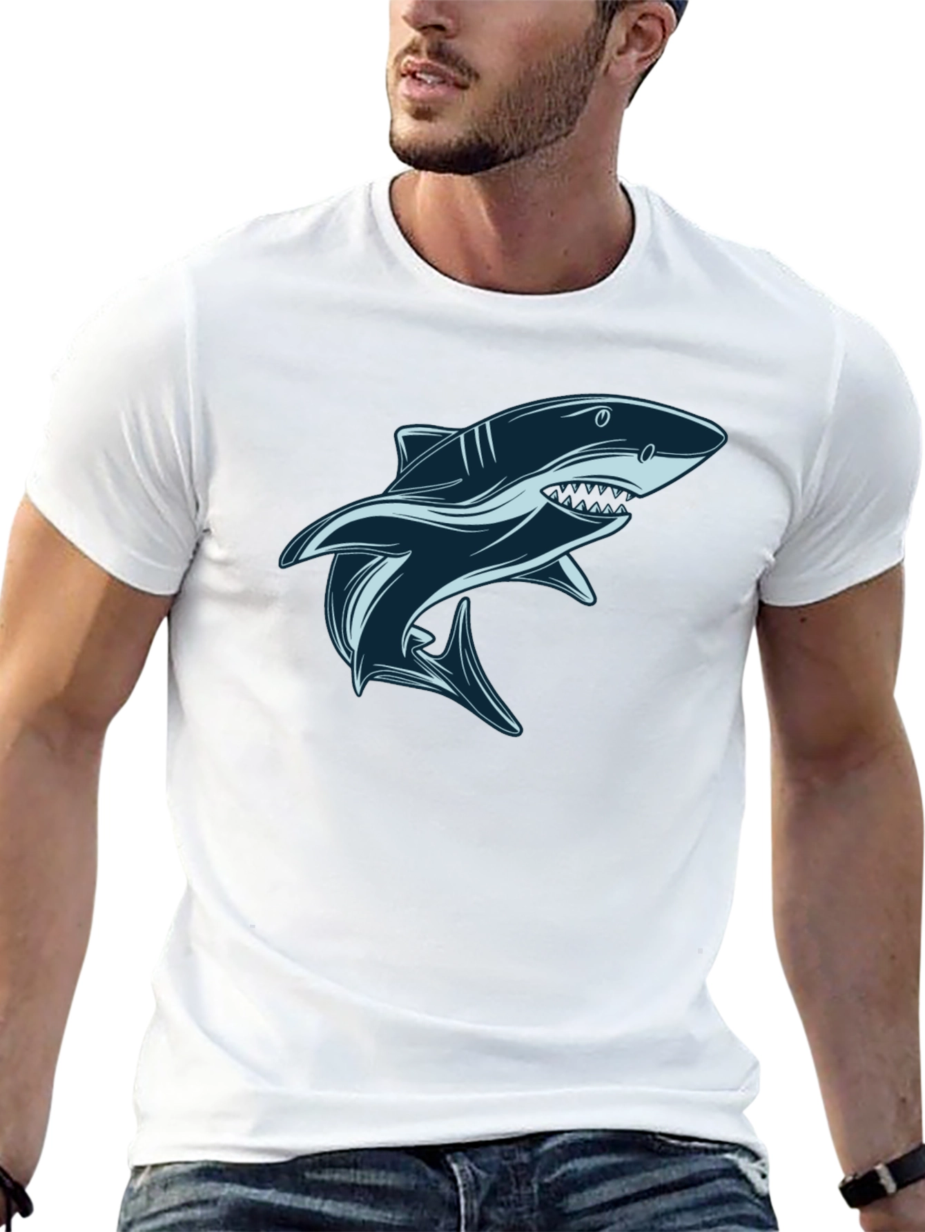 Shark Graphic Tee - Black Cotton T-Shirt