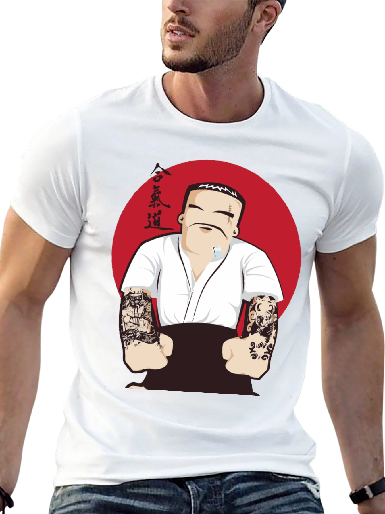 Aikido Tattooed Man Graphic Tee - Black