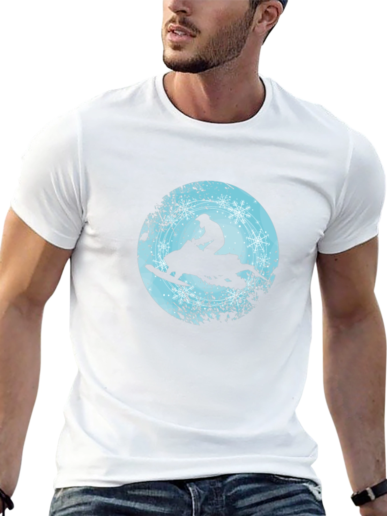 Snowmobile Rider Graphic Tee - Black Crew Neck