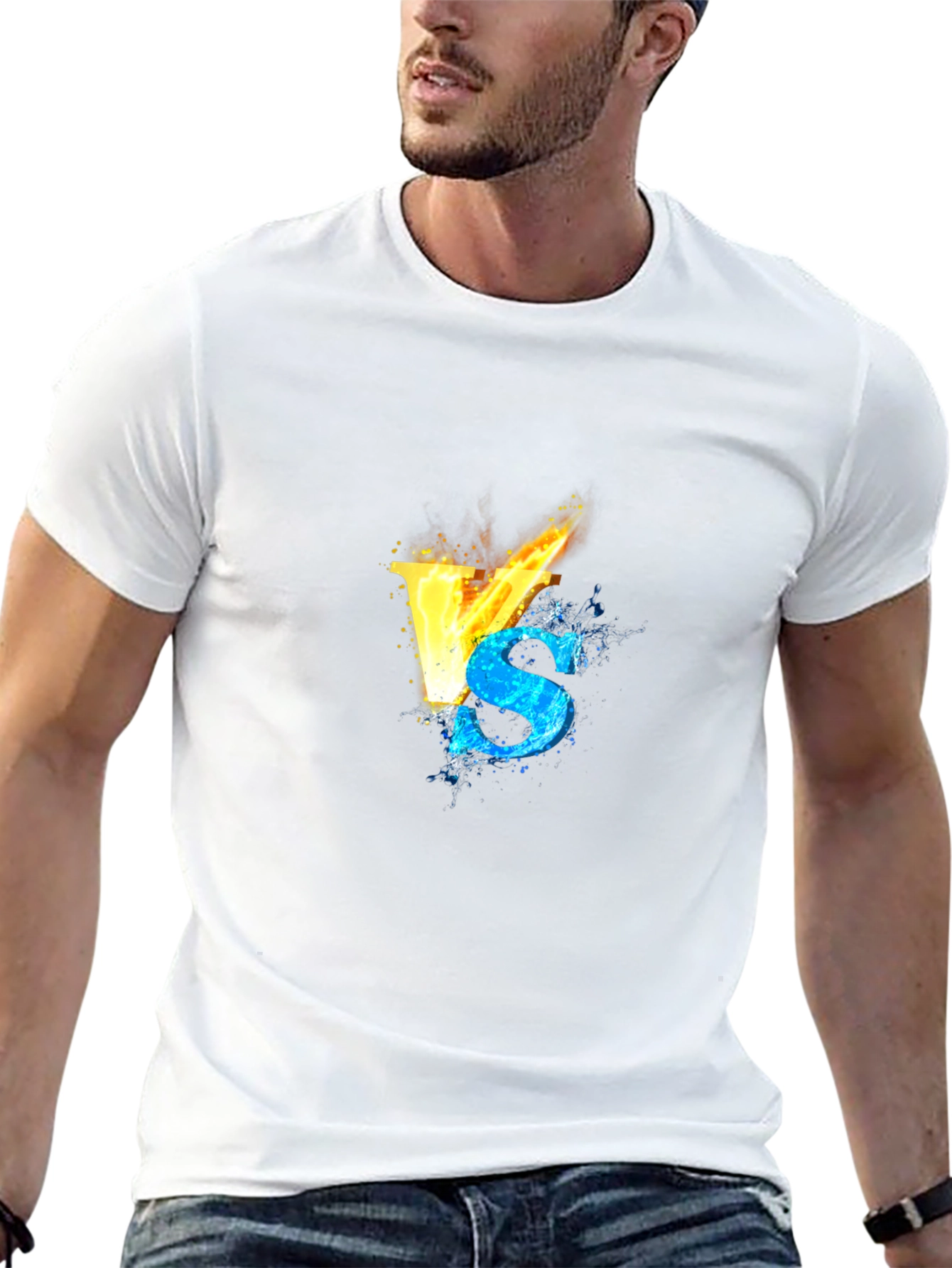 Fire VS Water Graphic Black T-Shirt
