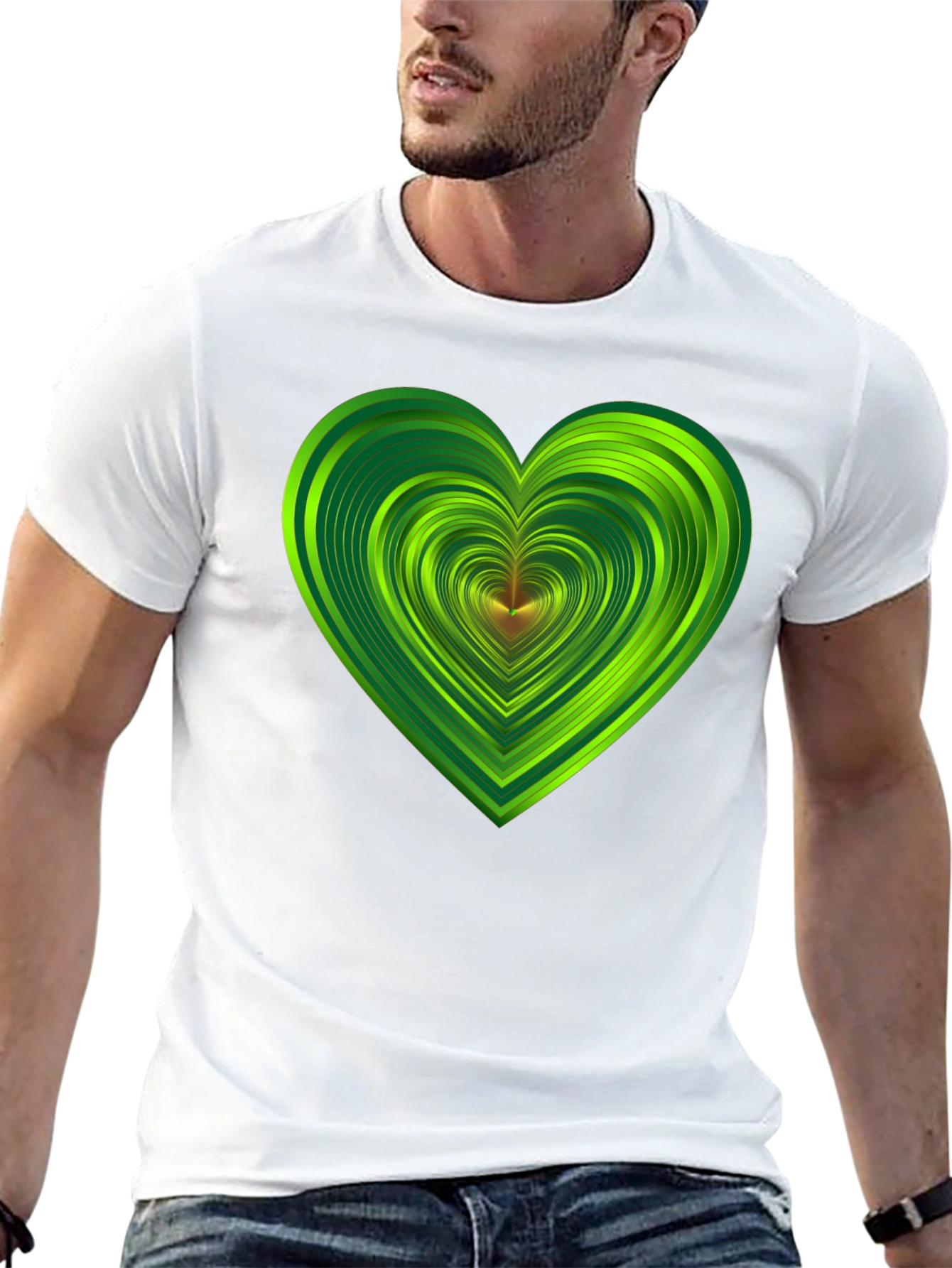 Green Heart Graphic Black T-Shirt