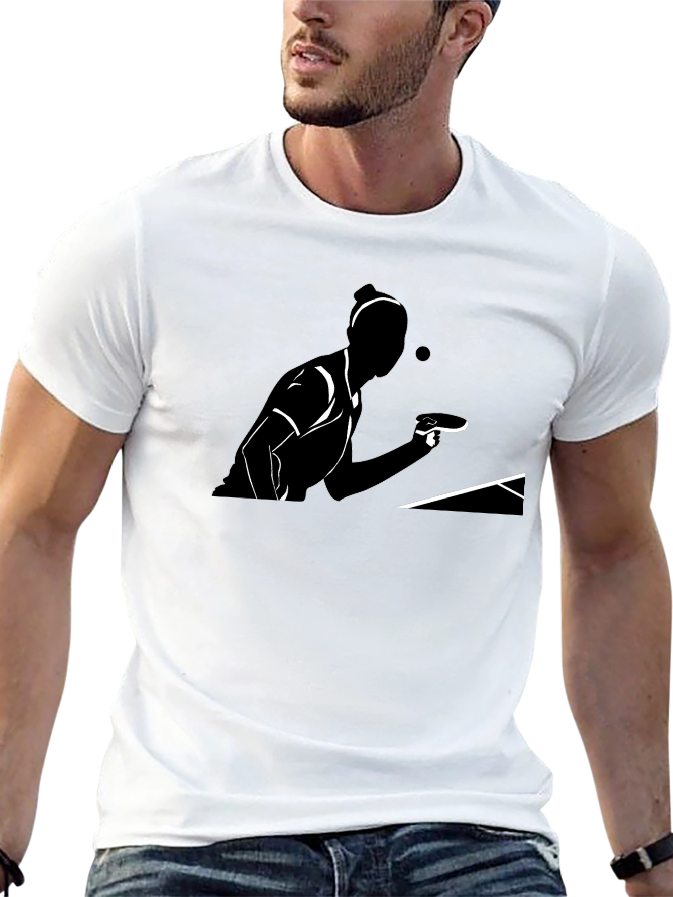 Table Tennis Player Graphic Tee - Black Cotton T-Shirt