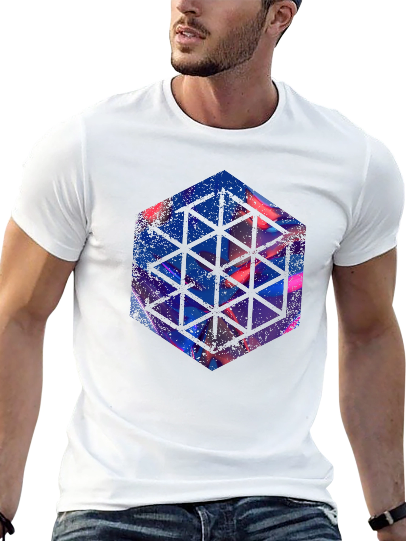 Geometric Hexagon Graphic Black T-Shirt
