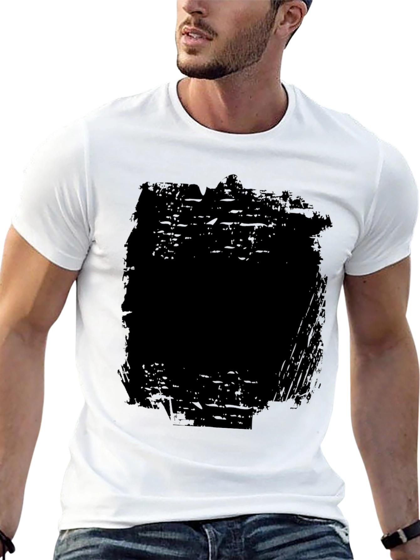 Distressed Black Graphic Tee - Mens Casual Fashion