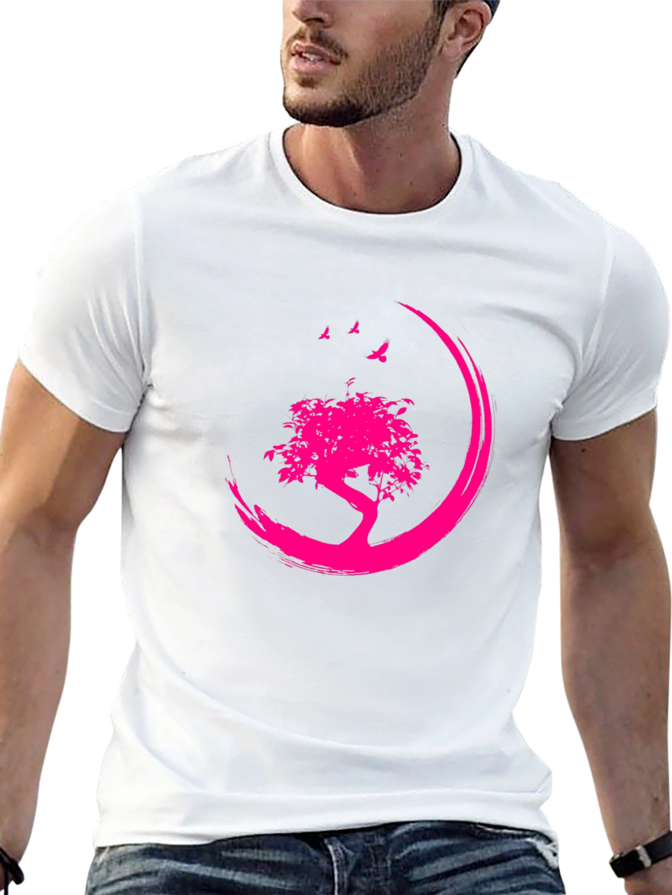 Black T-Shirt with Pink Tree Design