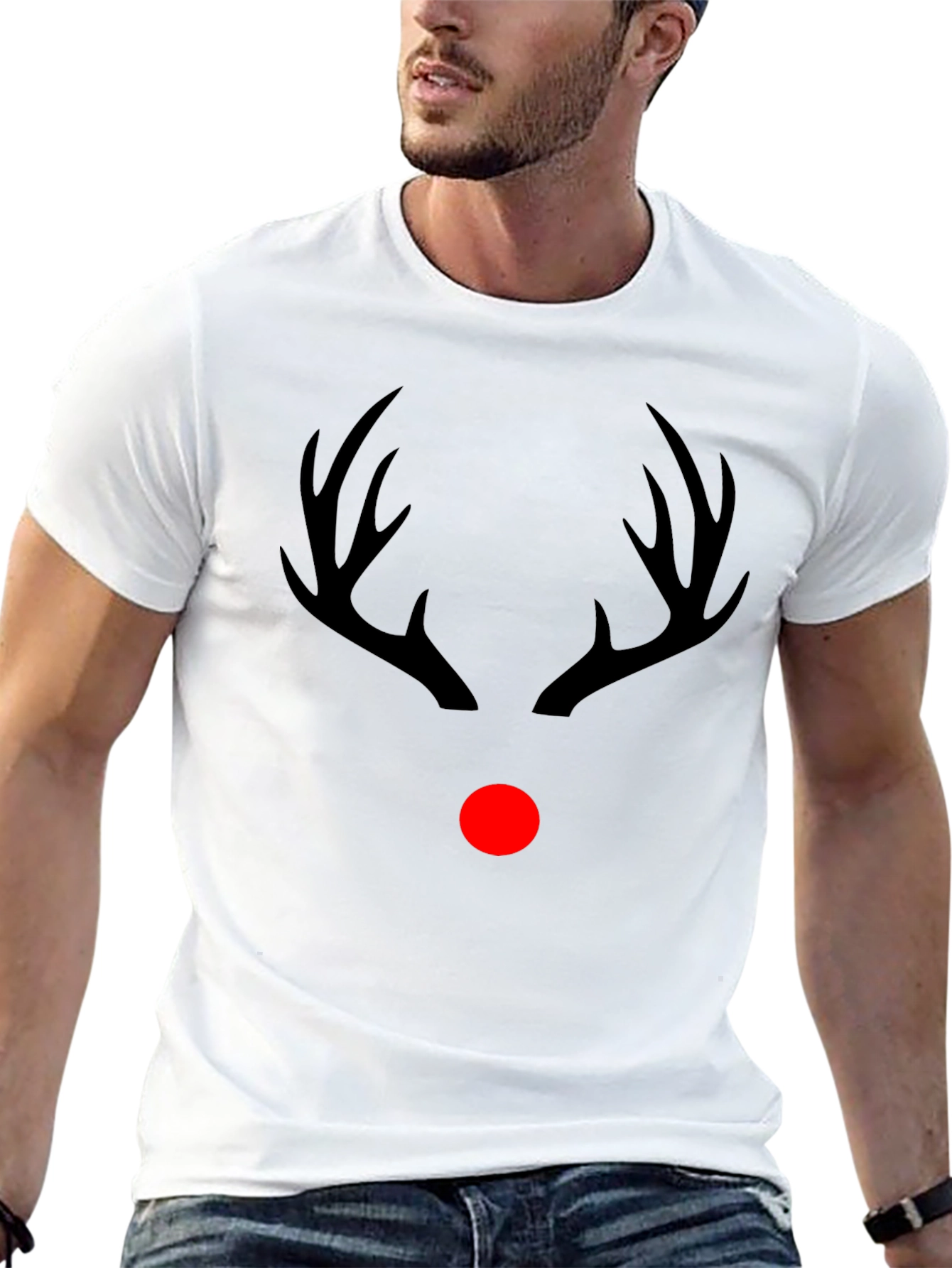 Reindeer Antler Nose Graphic Holiday T-Shirt