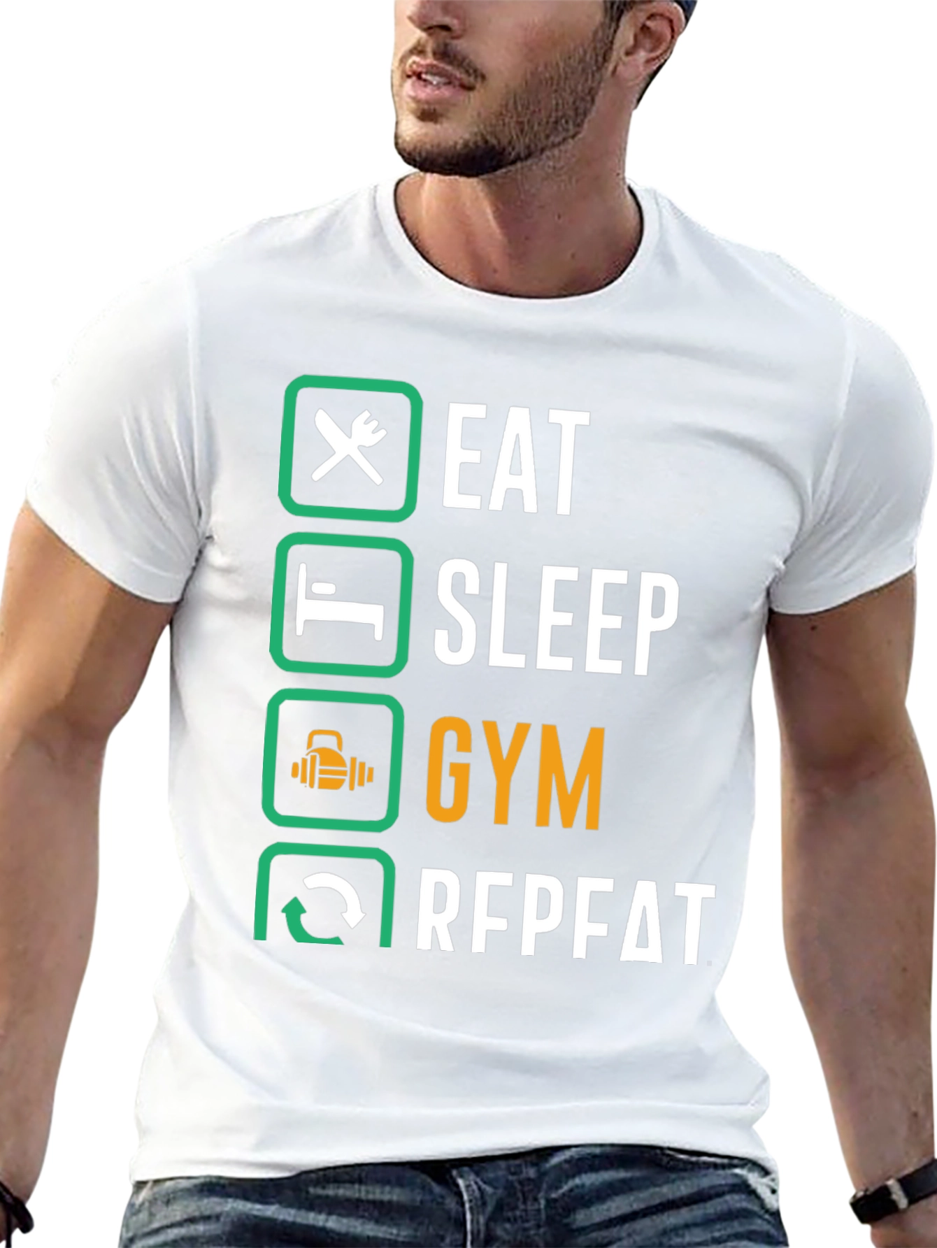 Eat Sleep Gym Repeat Black Graphic Tee