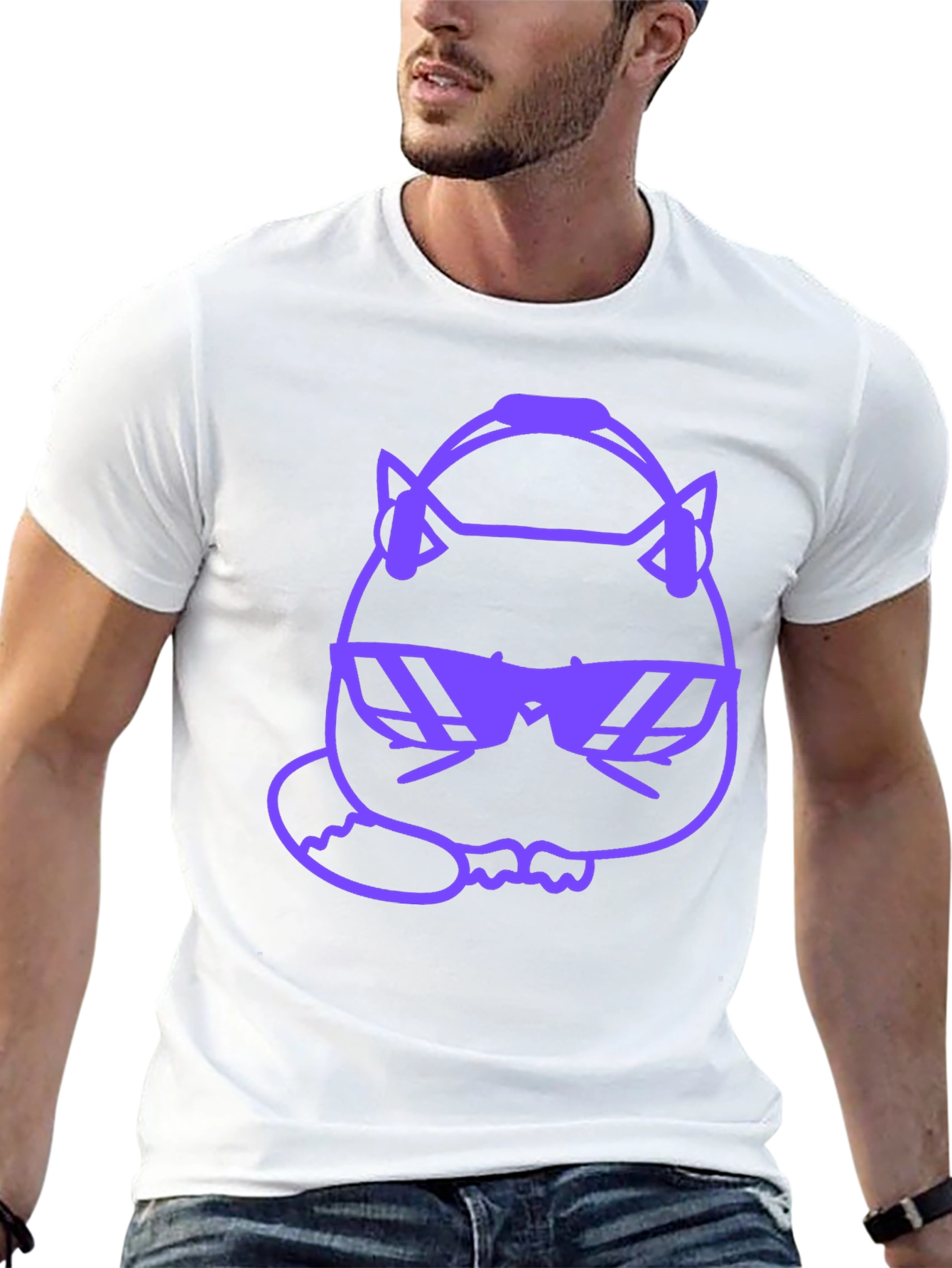 Cool Cat Graphic Tee - Purple Design