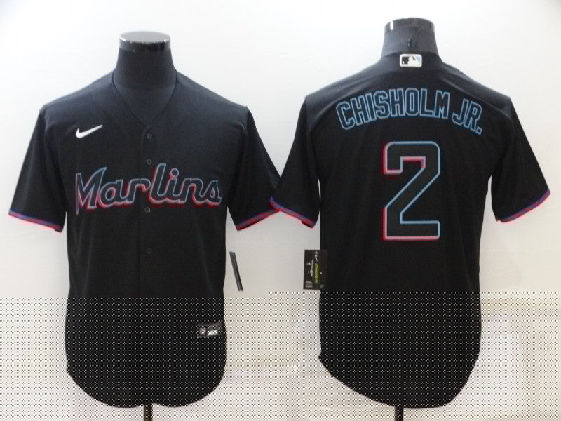Men's Miami Marlins Jazz Chisholm Jr. #2 Black Replica Baseball Jerseys