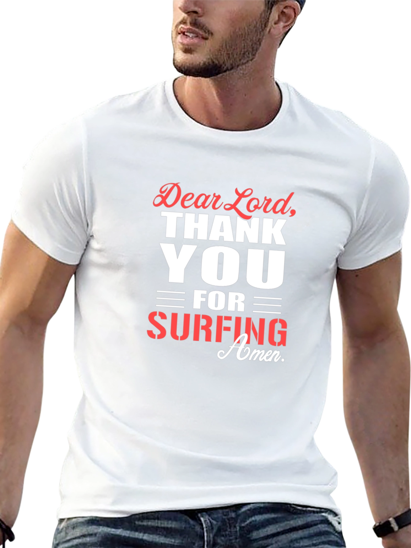 Dear Lord Surfing Amen Black T-Shirt