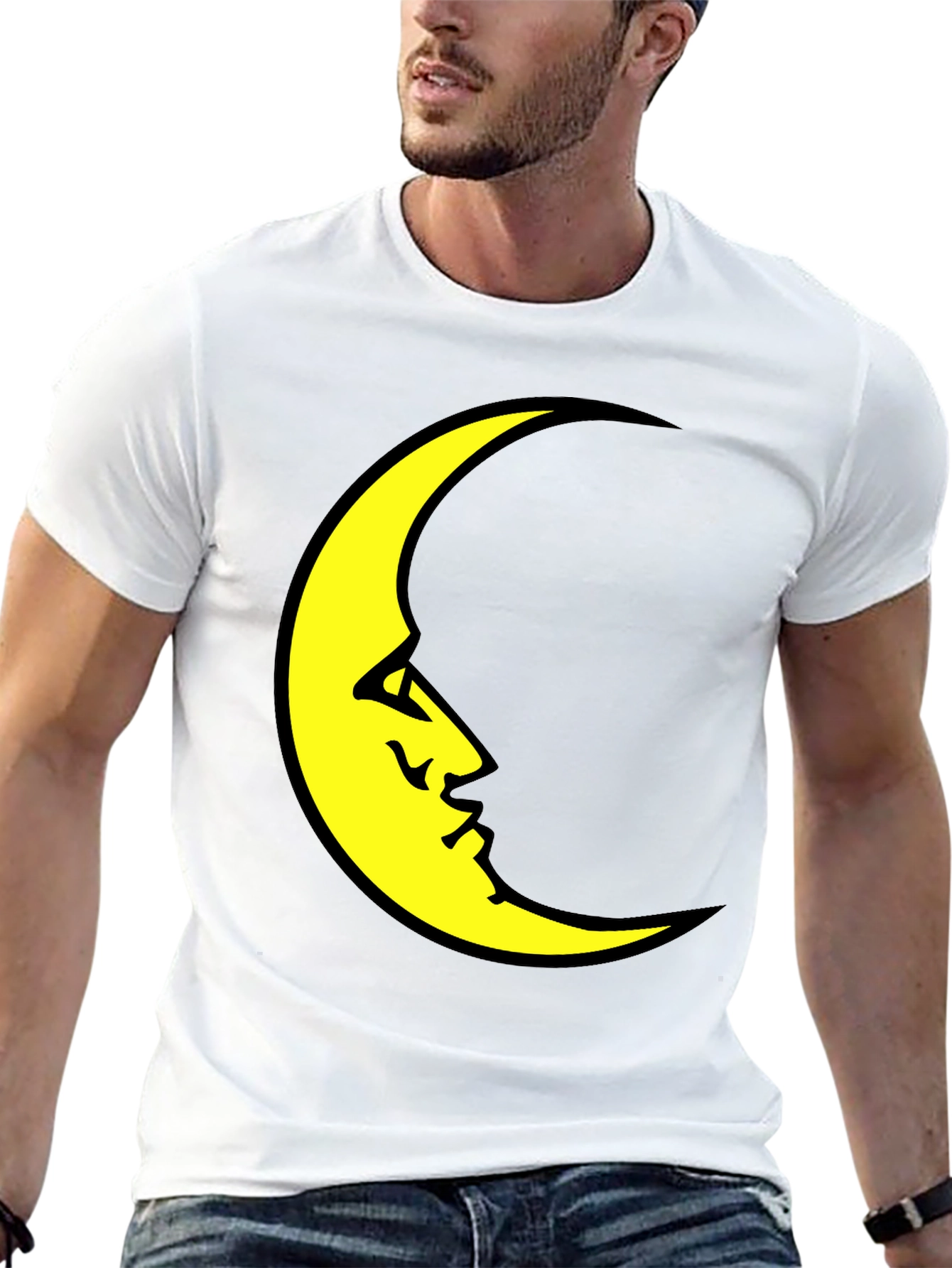 Crescent Moon Face Black T-Shirt