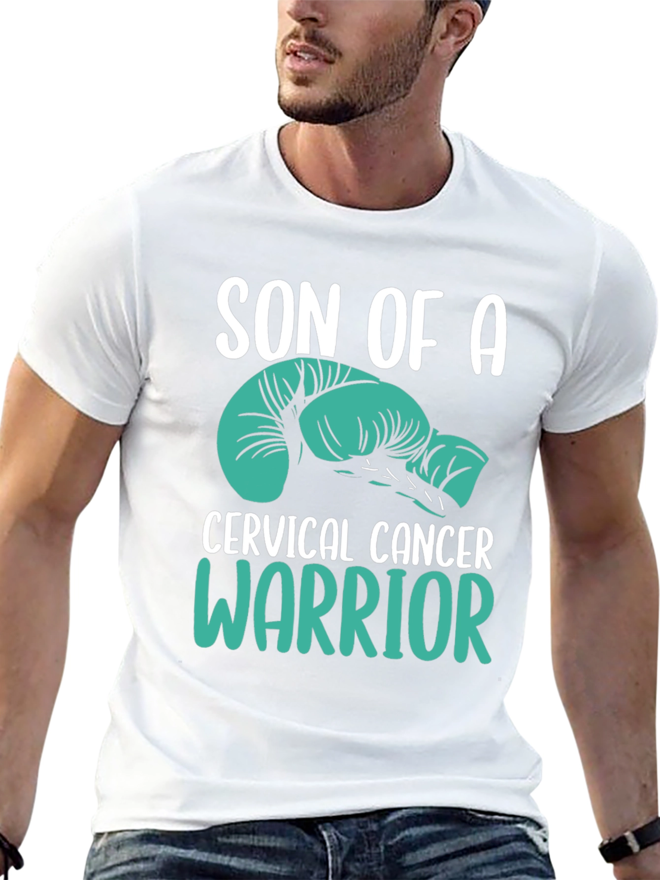 Cervical Cancer Warrior T-Shirt - Teal Boxing Gloves