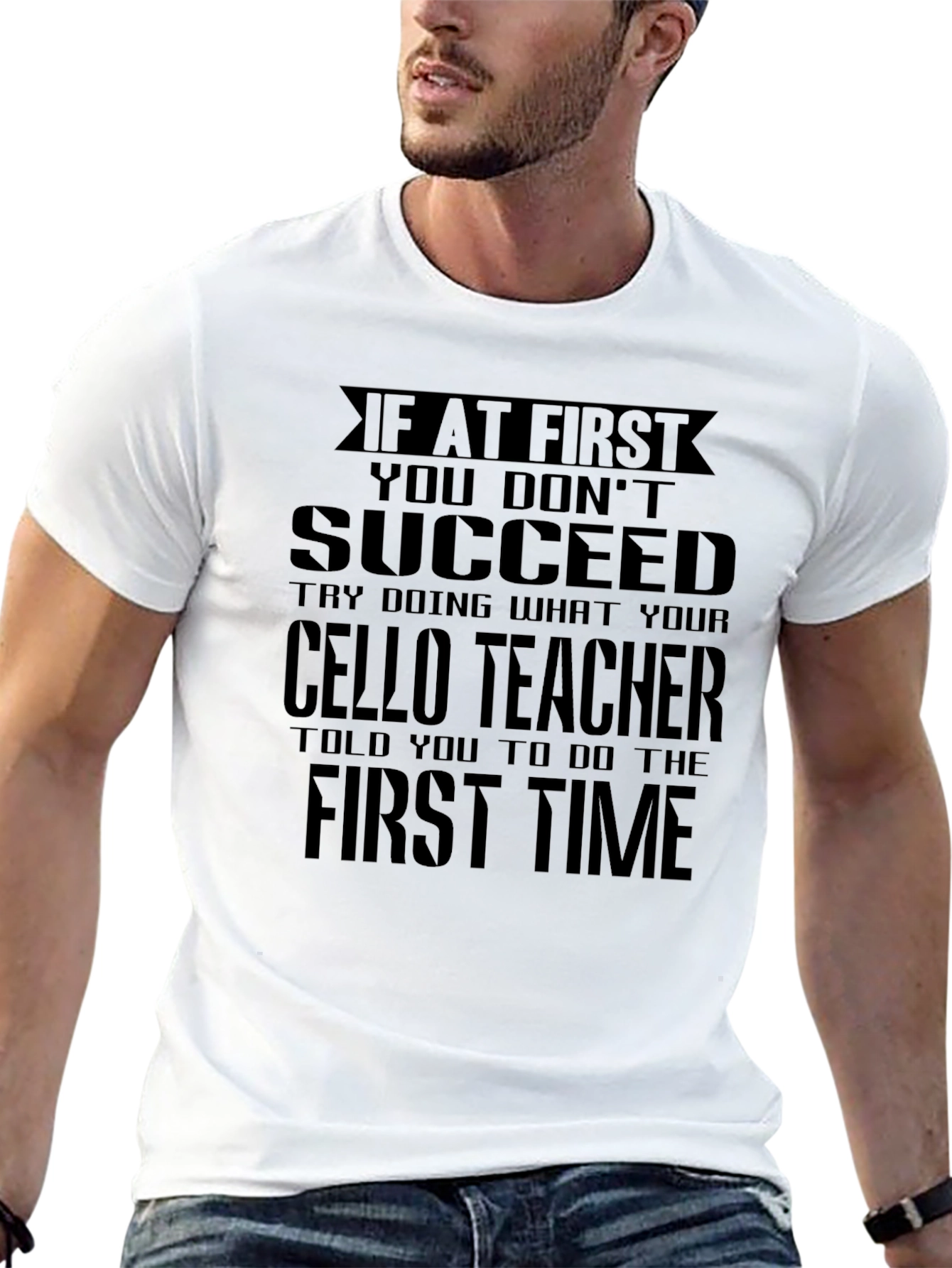 Cello Teacher Mens Black Graphic T-Shirt