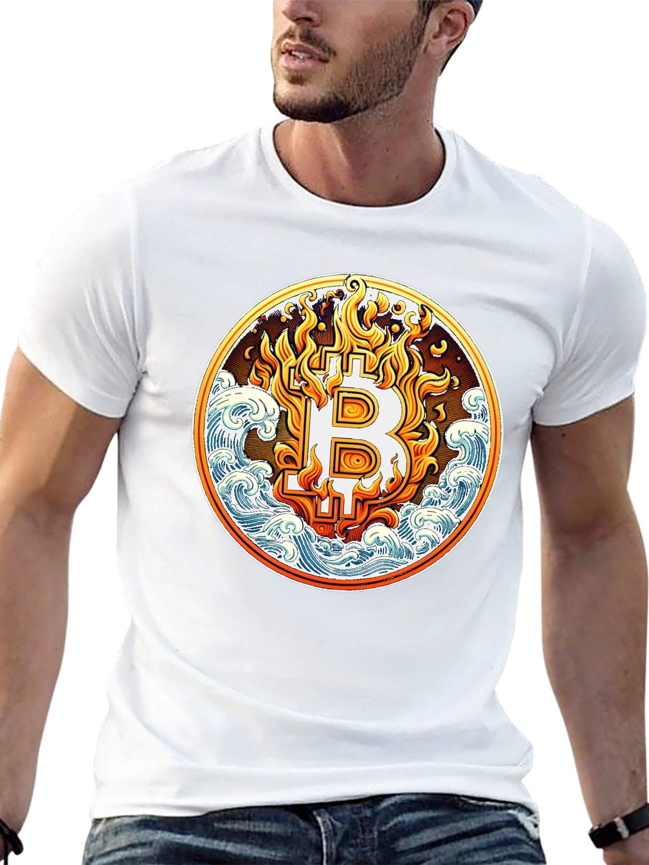 Bitcoin Flame Wave Graphic Tee