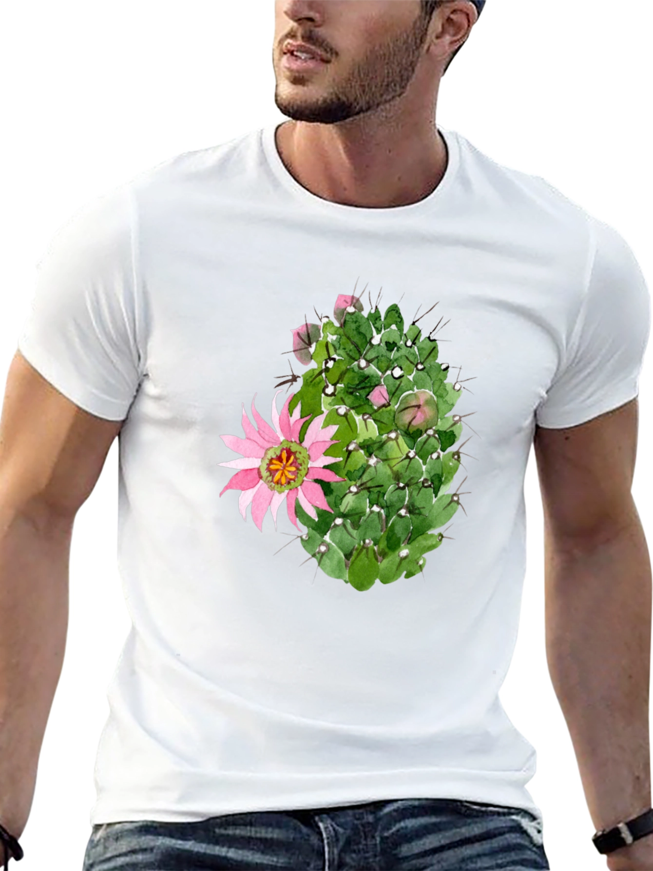 Cactus Flower Graphic Tee - Black Cotton