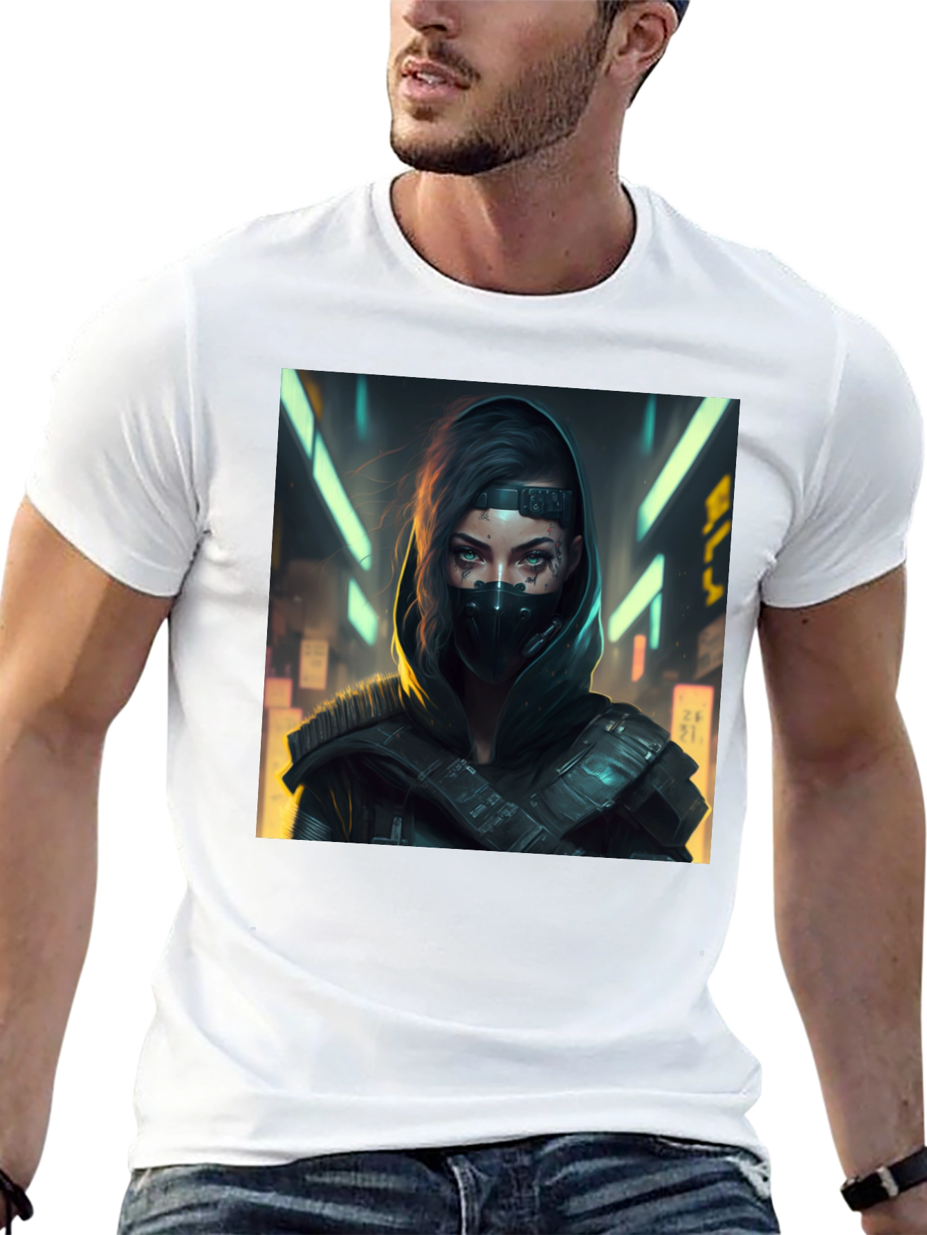Cyberpunk Woman Graphic Black T-Shirt