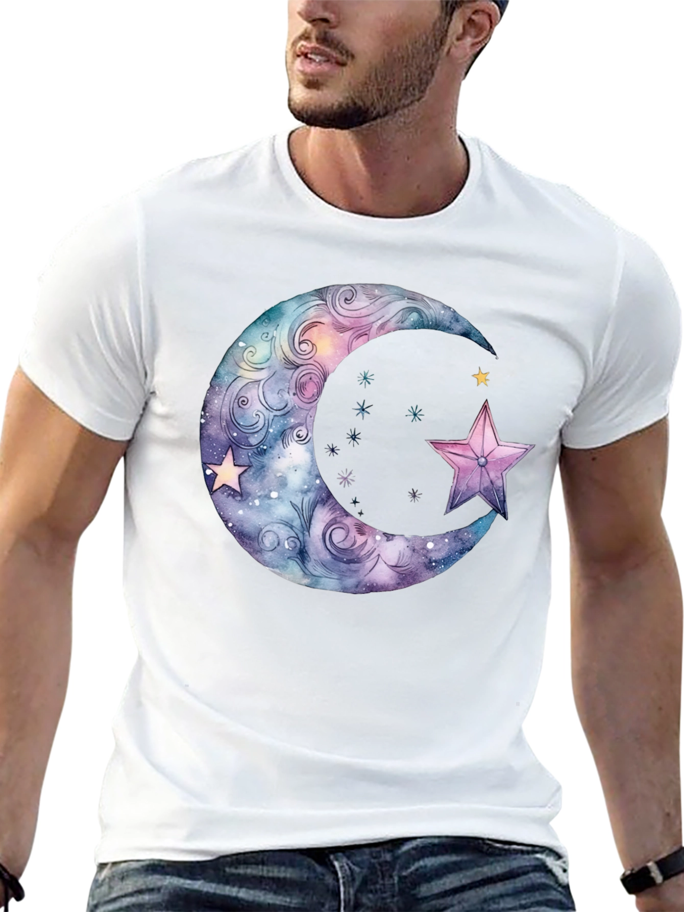 Celestial Moon & Star Graphic Black T-Shirt