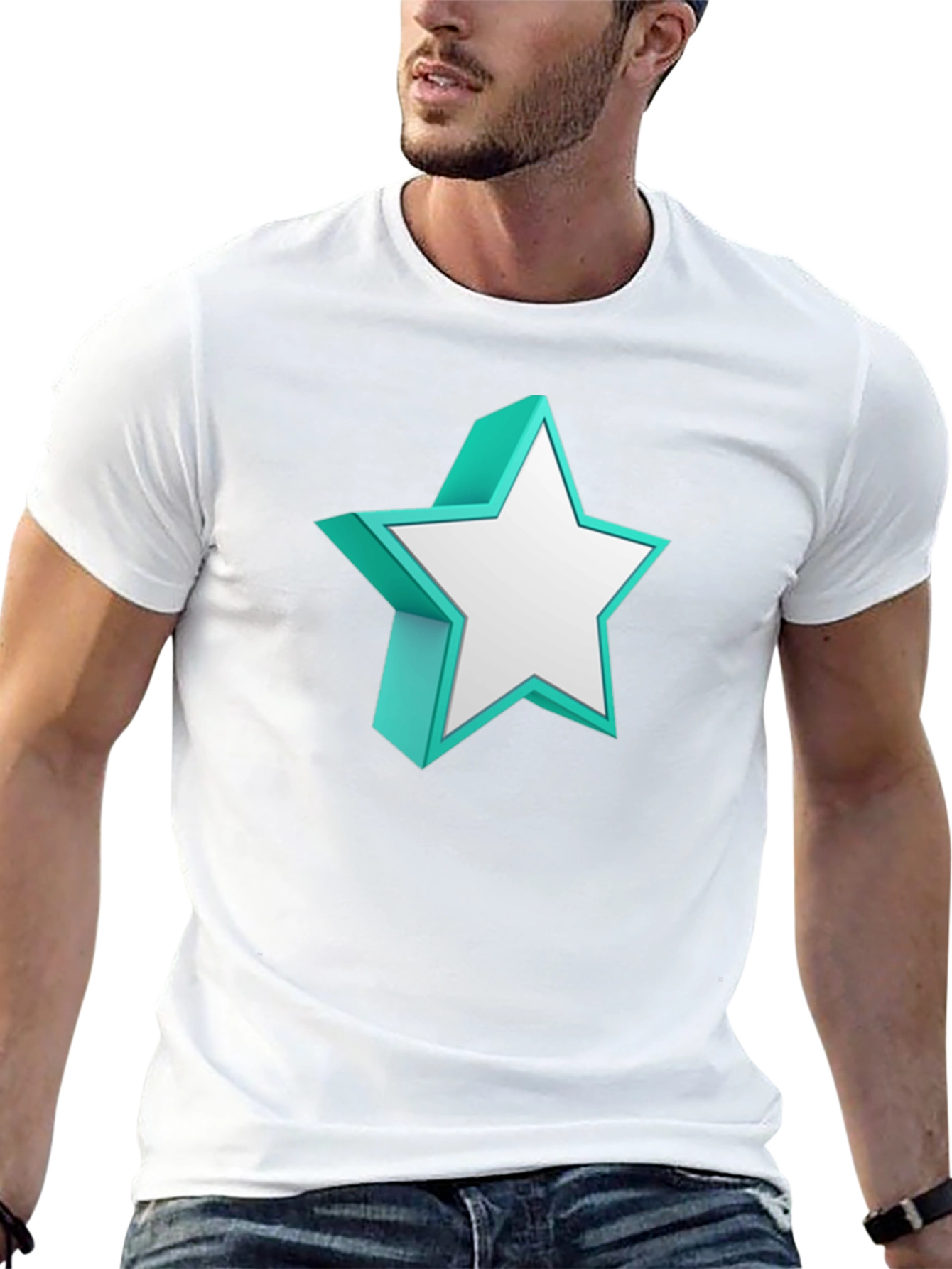 3D Star Graphic Black T-Shirt