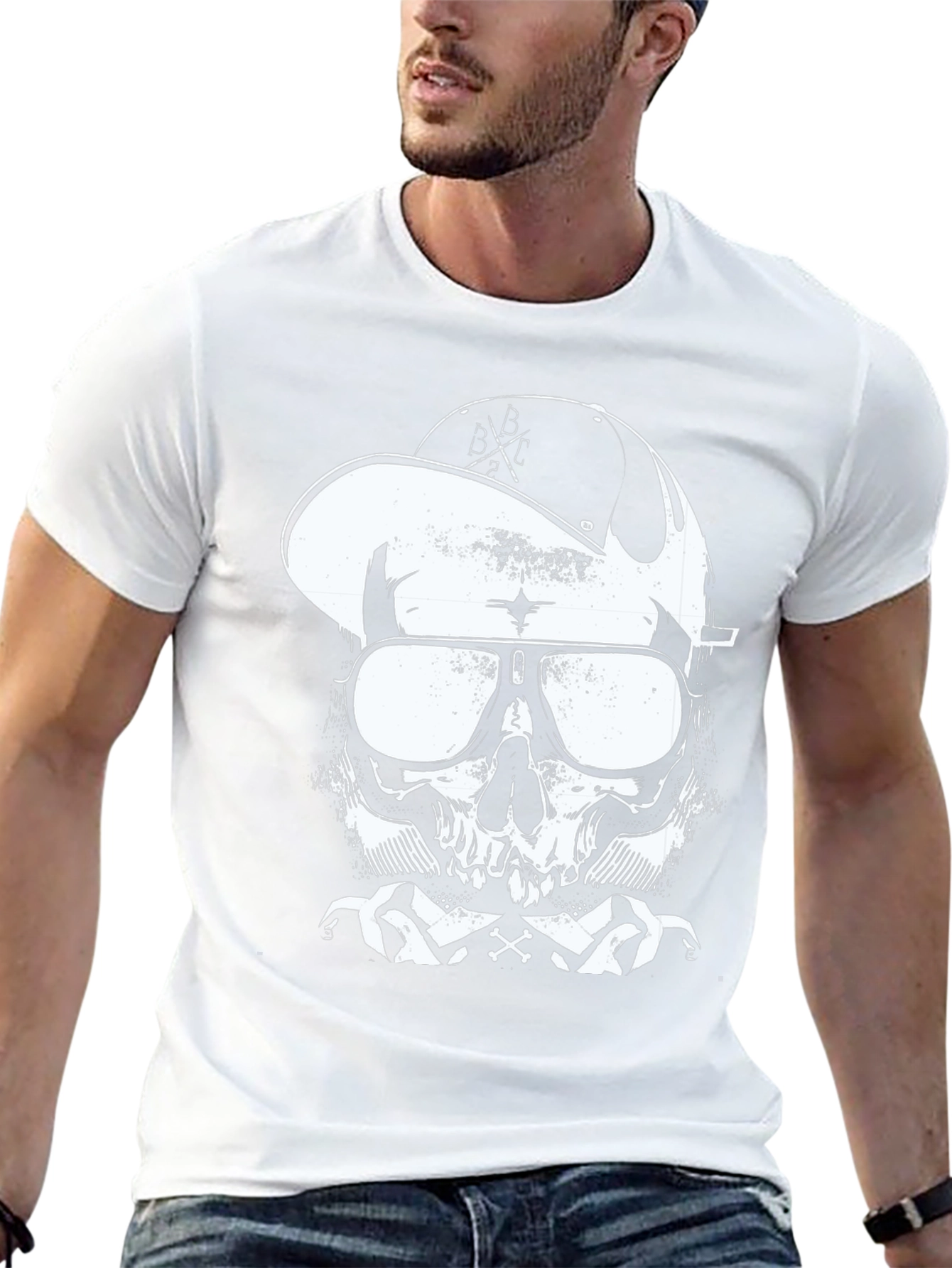Skull in Cap Graphic T-Shirt - Black