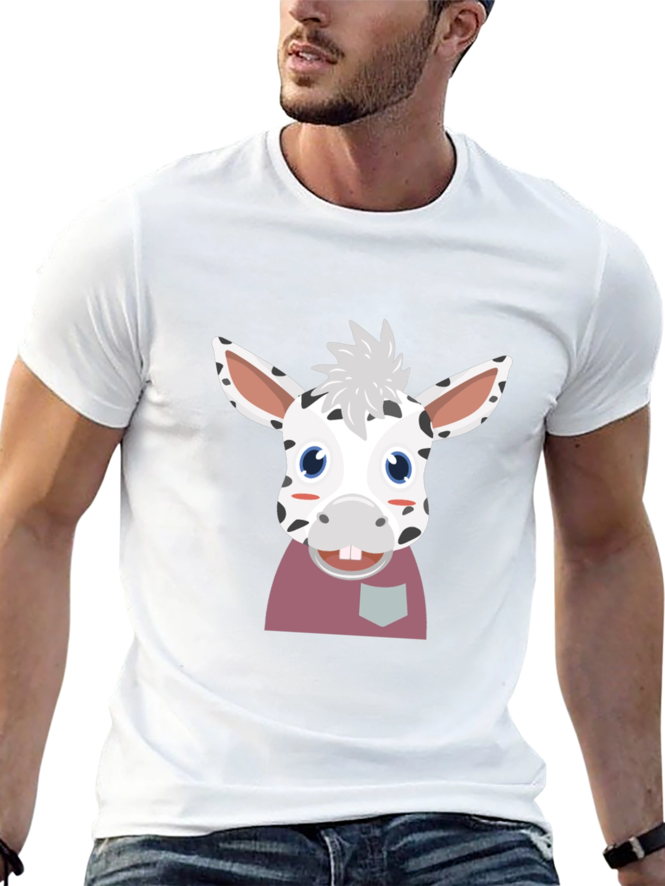 Cute Cartoon Animal Graphic Tee - Black