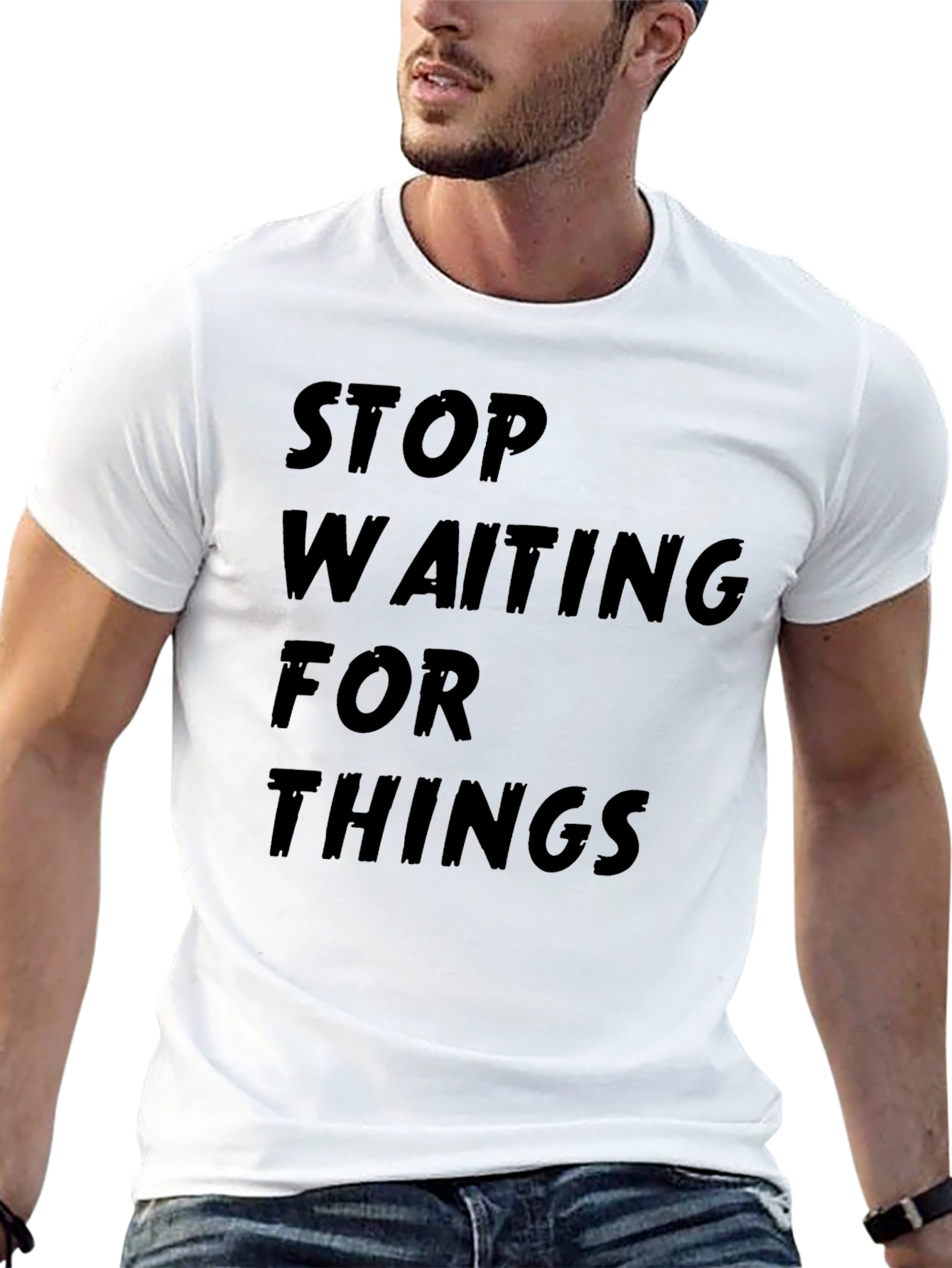 Stop Waiting Black Graphic Tee Shirt