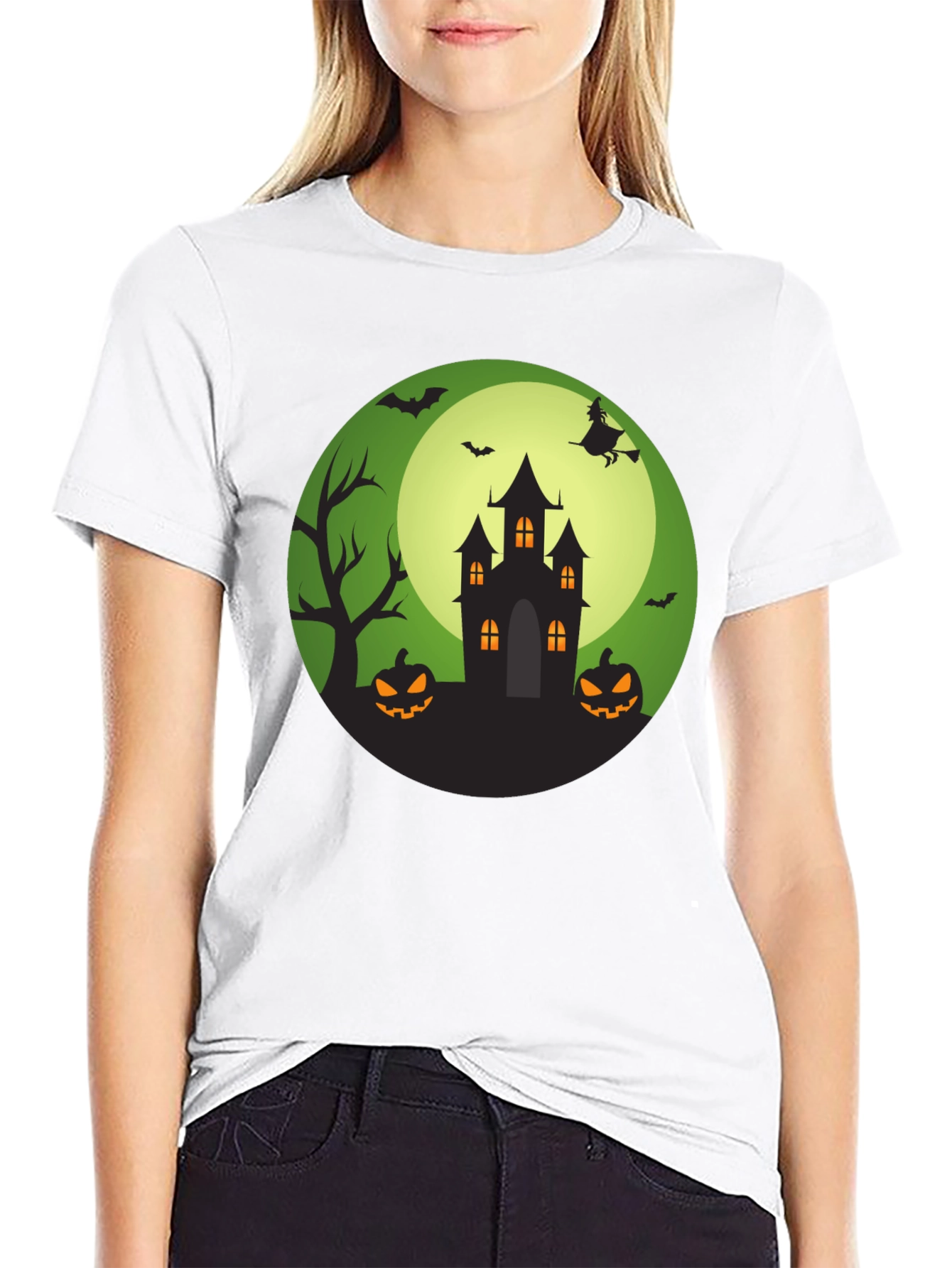 Halloween Graphic Tee - Spooky Castle Design