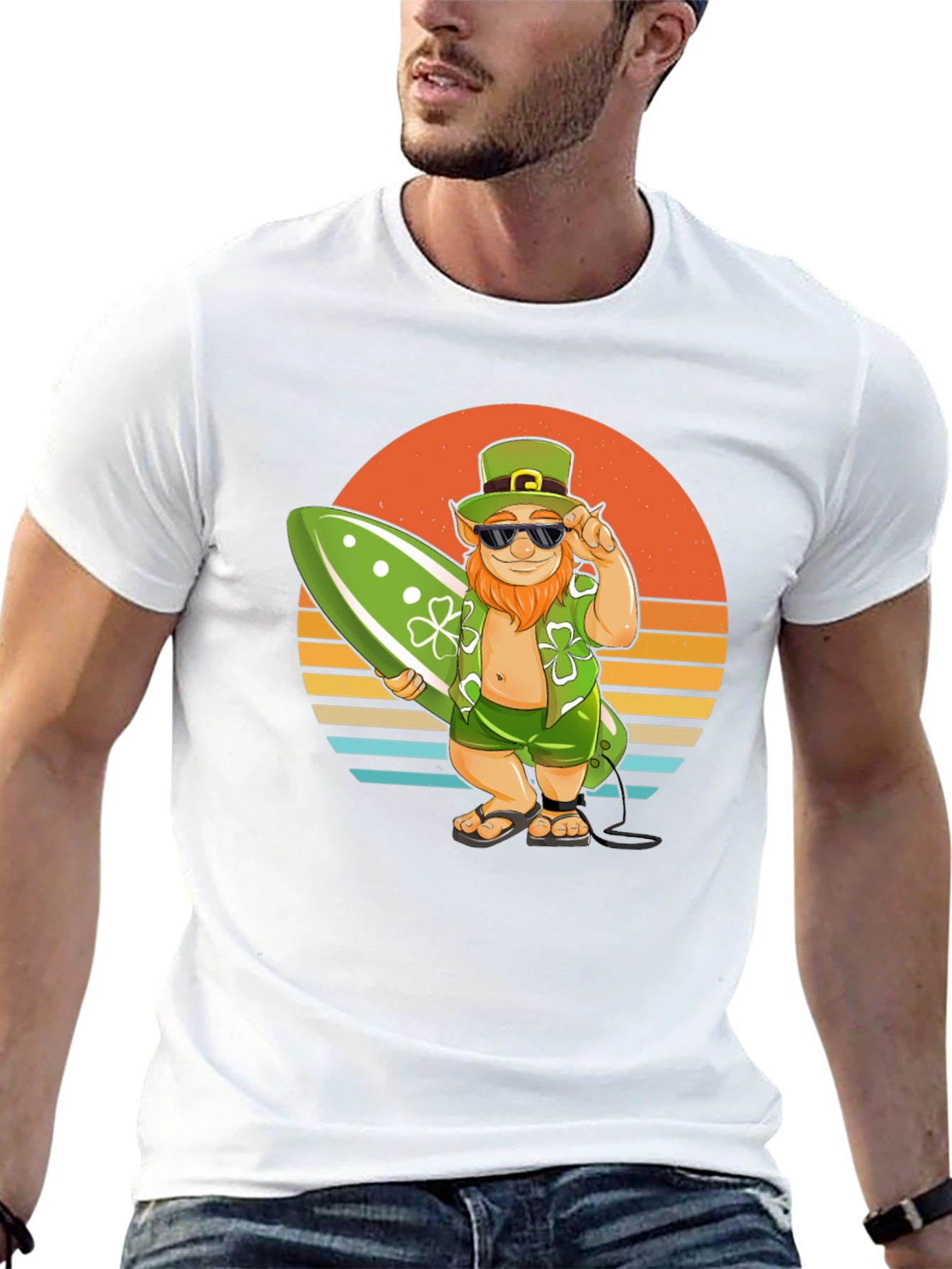 Leprechaun Surfer T-Shirt - Sunset Beach Vibes