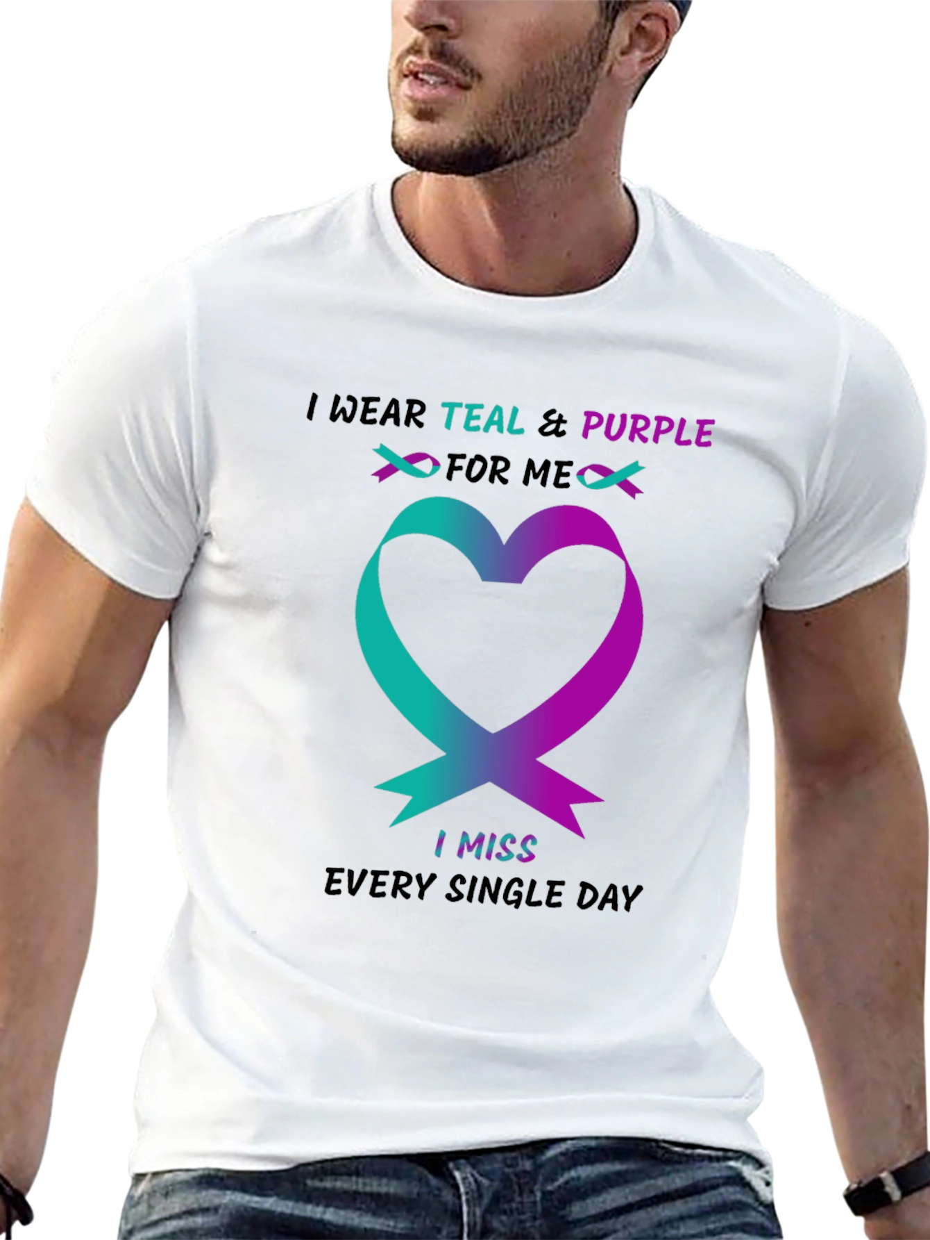 Teal & Purple Ribbon Heart T-Shirt