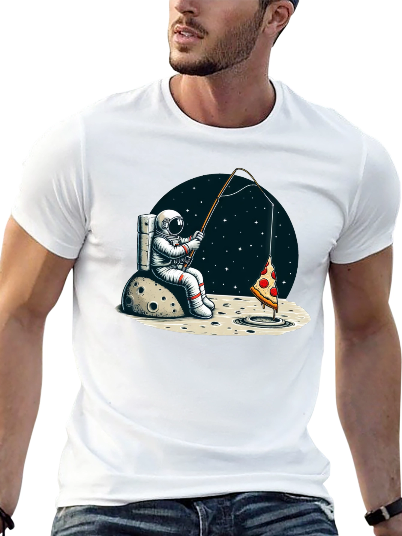Astronaut Fishing for Pizza T-Shirt