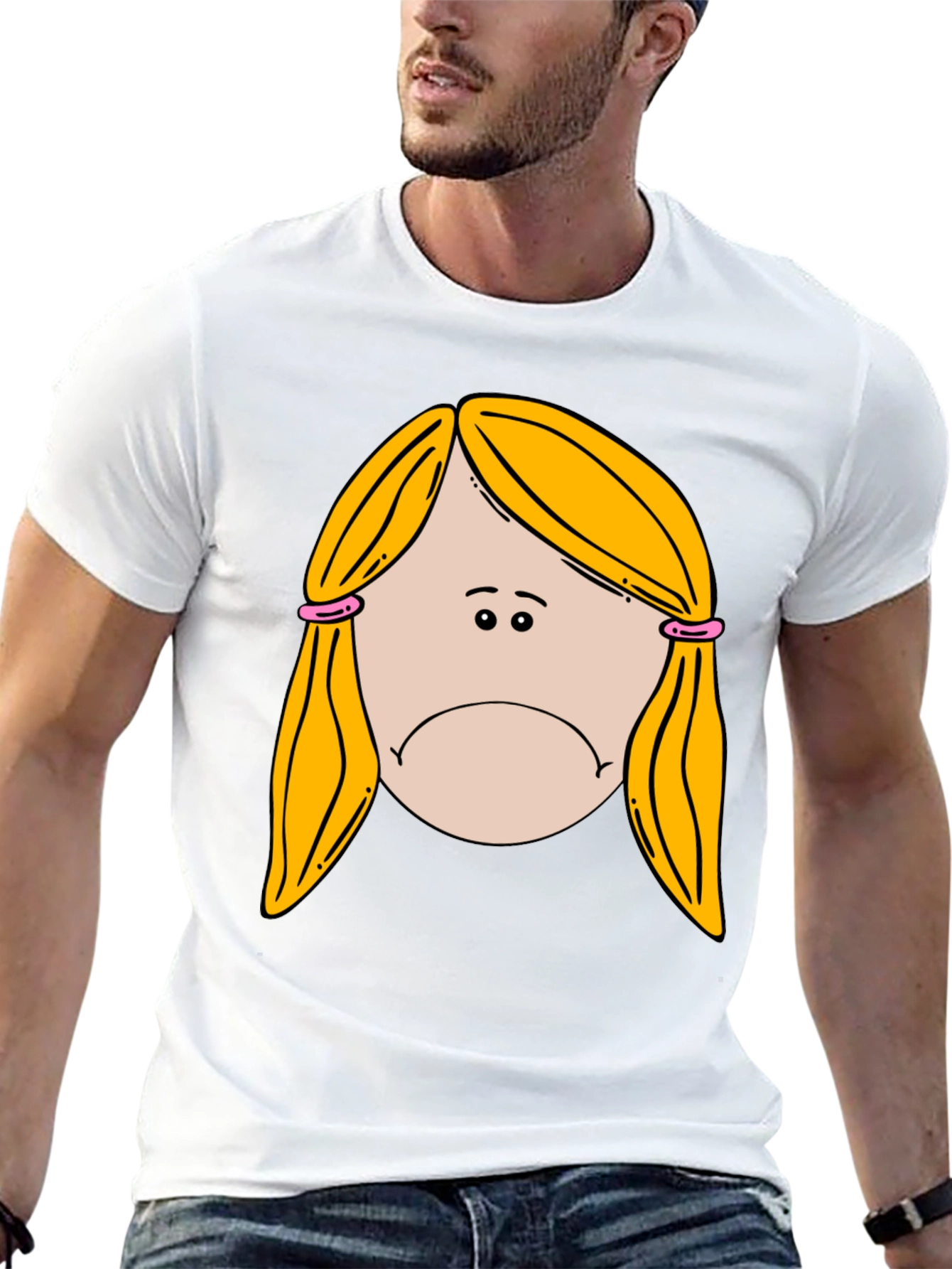 Sad Girl Cartoon Graphic Black T-Shirt