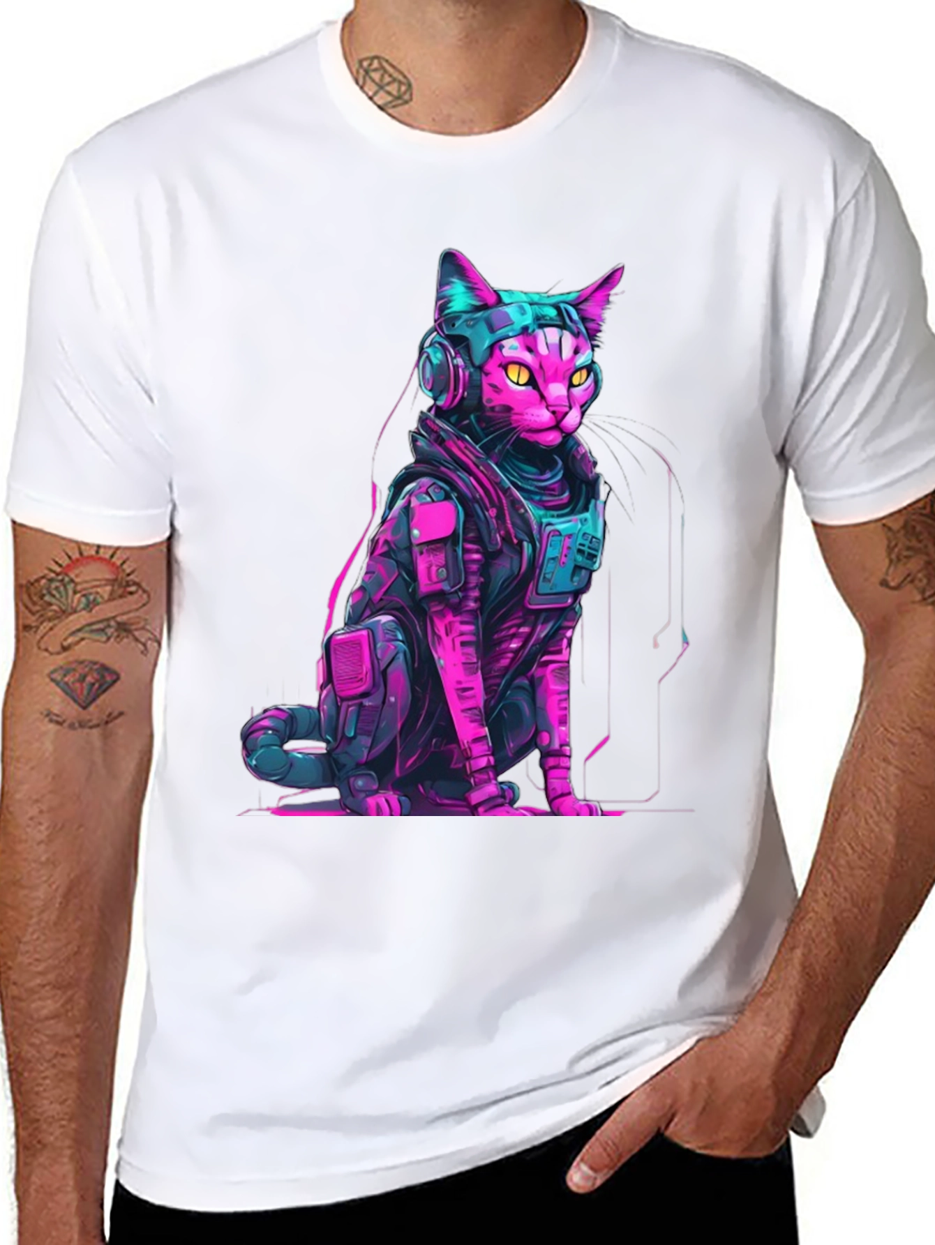 Cyberpunk Cat T-Shirt - Neon Futuristic Design