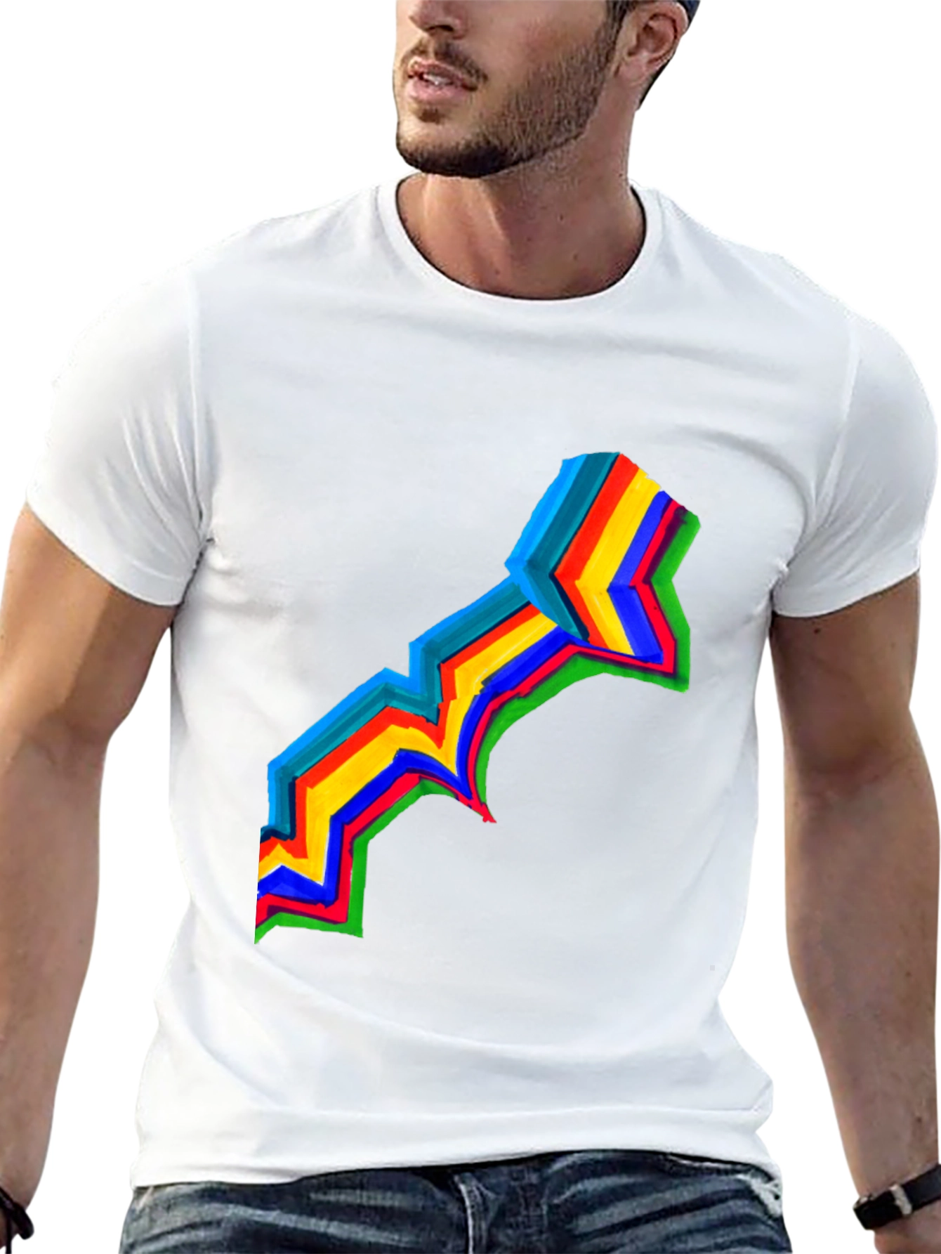 Rainbow Stripe Graphic Black T-Shirt