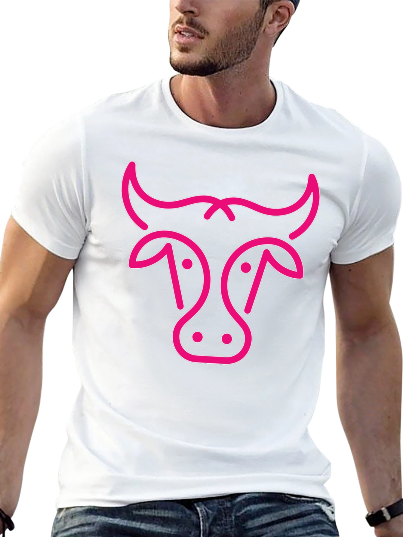 Black T-Shirt with Pink Cow Graphic