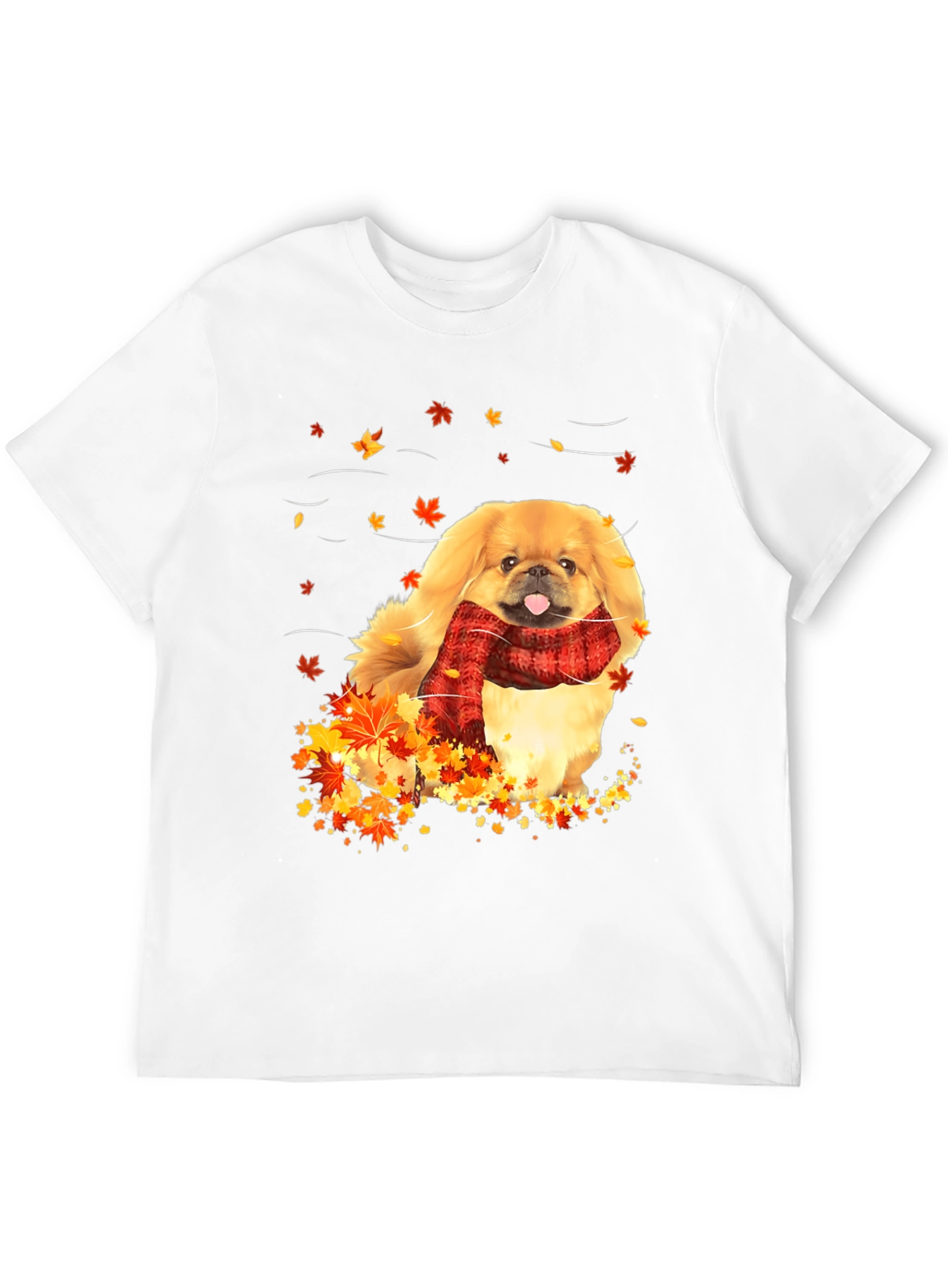 Autumn Dog T-Shirt - Cozy Scarf Fall Leaves