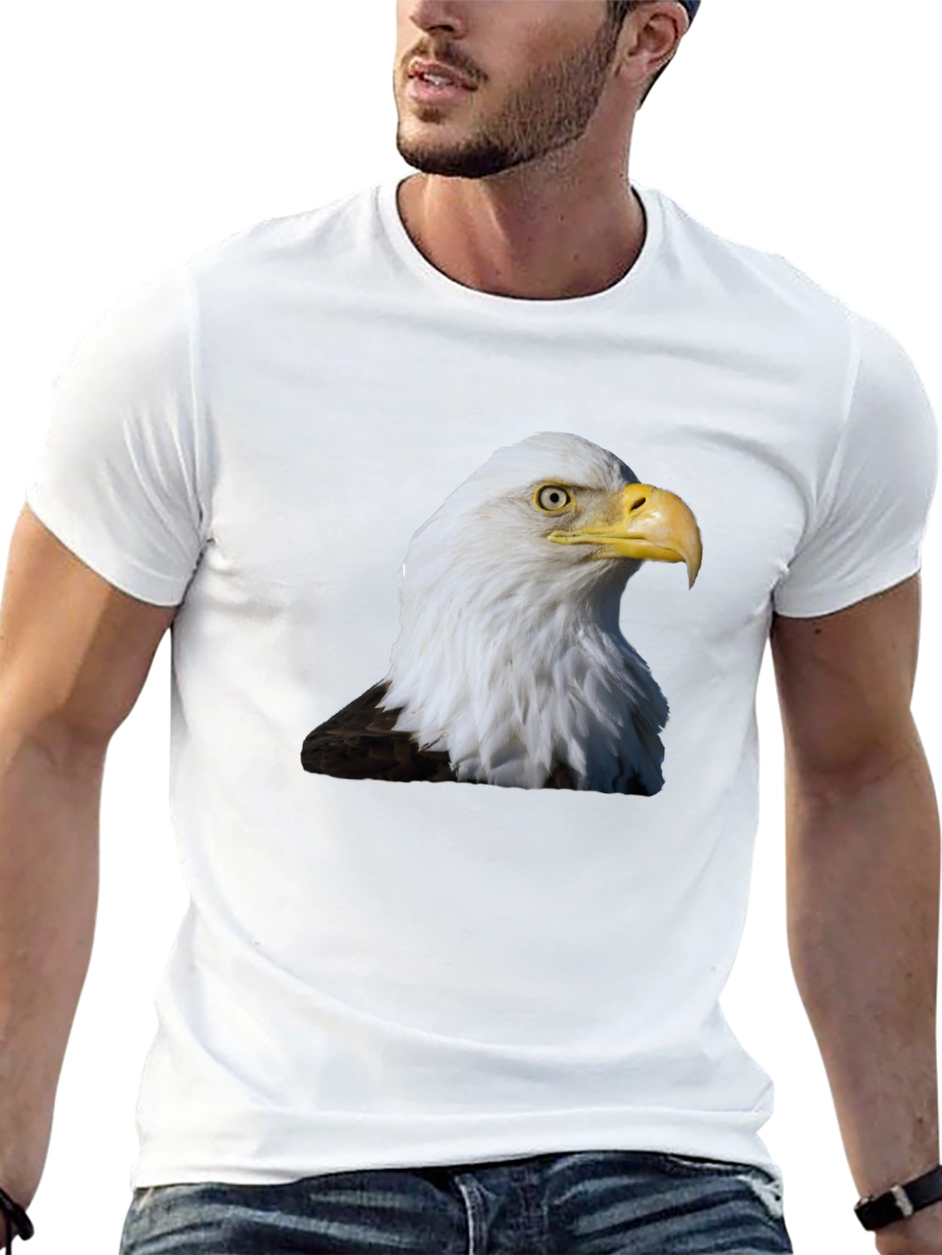 Bald Eagle Graphic Print T-Shirt - Black