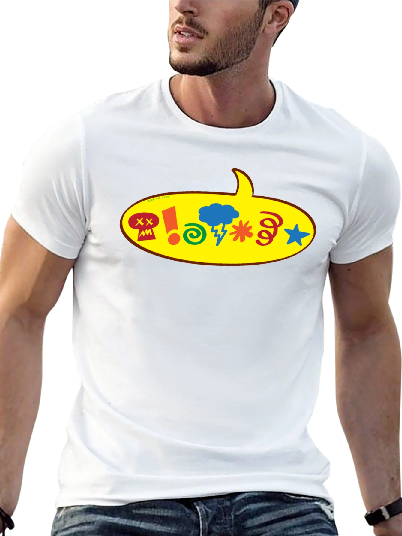 Black T-Shirt with Cartoon Speech Bubble Graphic
