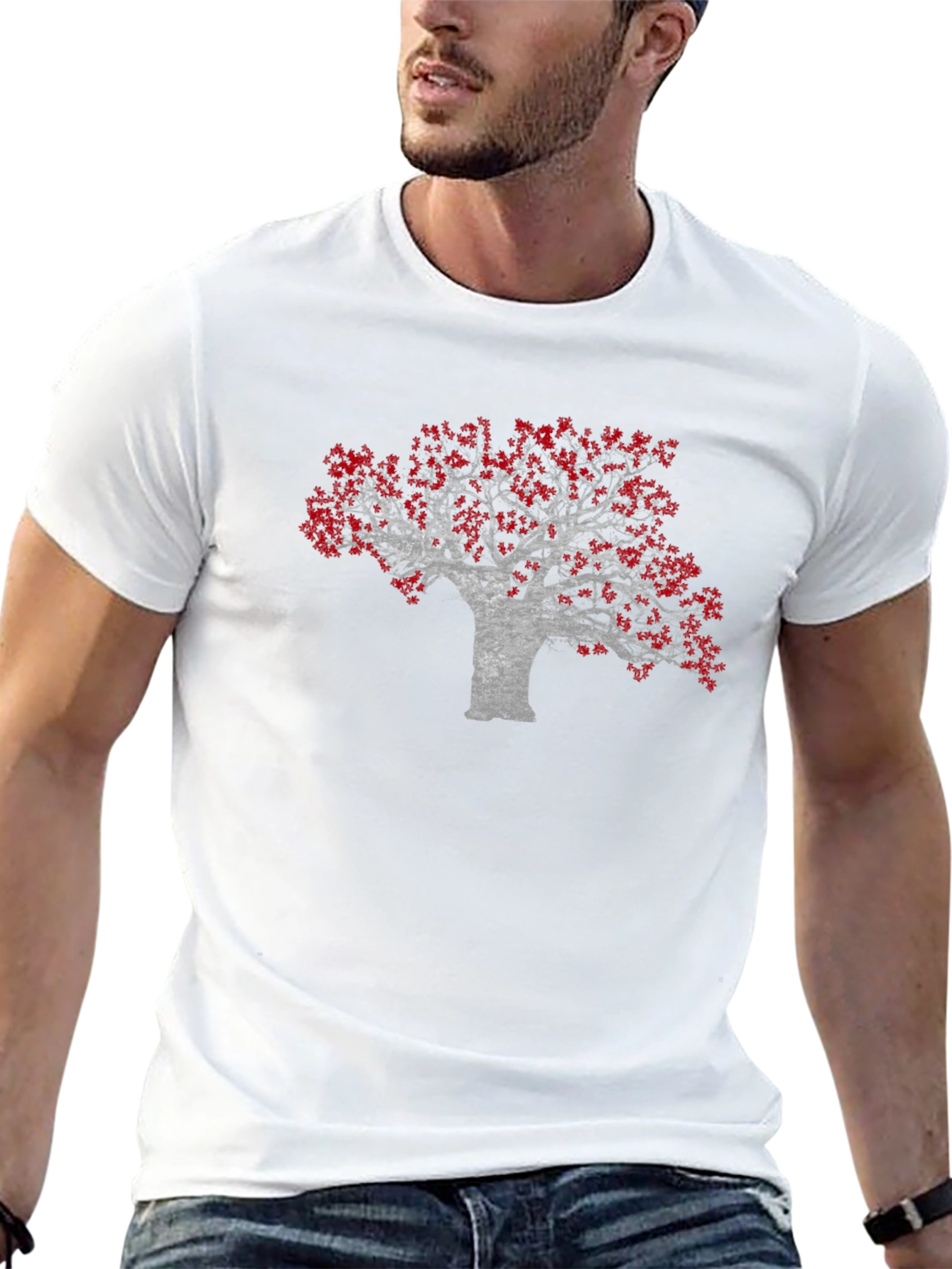Red Leaf Tree Graphic Black Tee