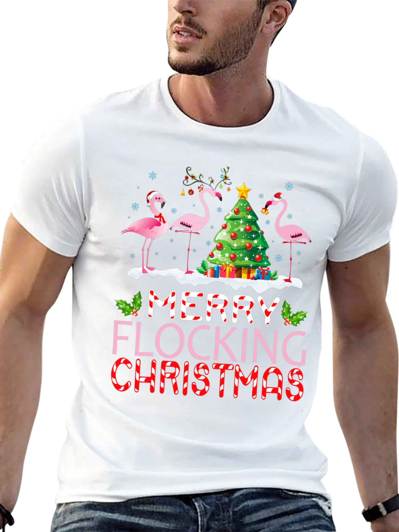 Merry Flocking Christmas Flamingo Holiday T-Shirt
