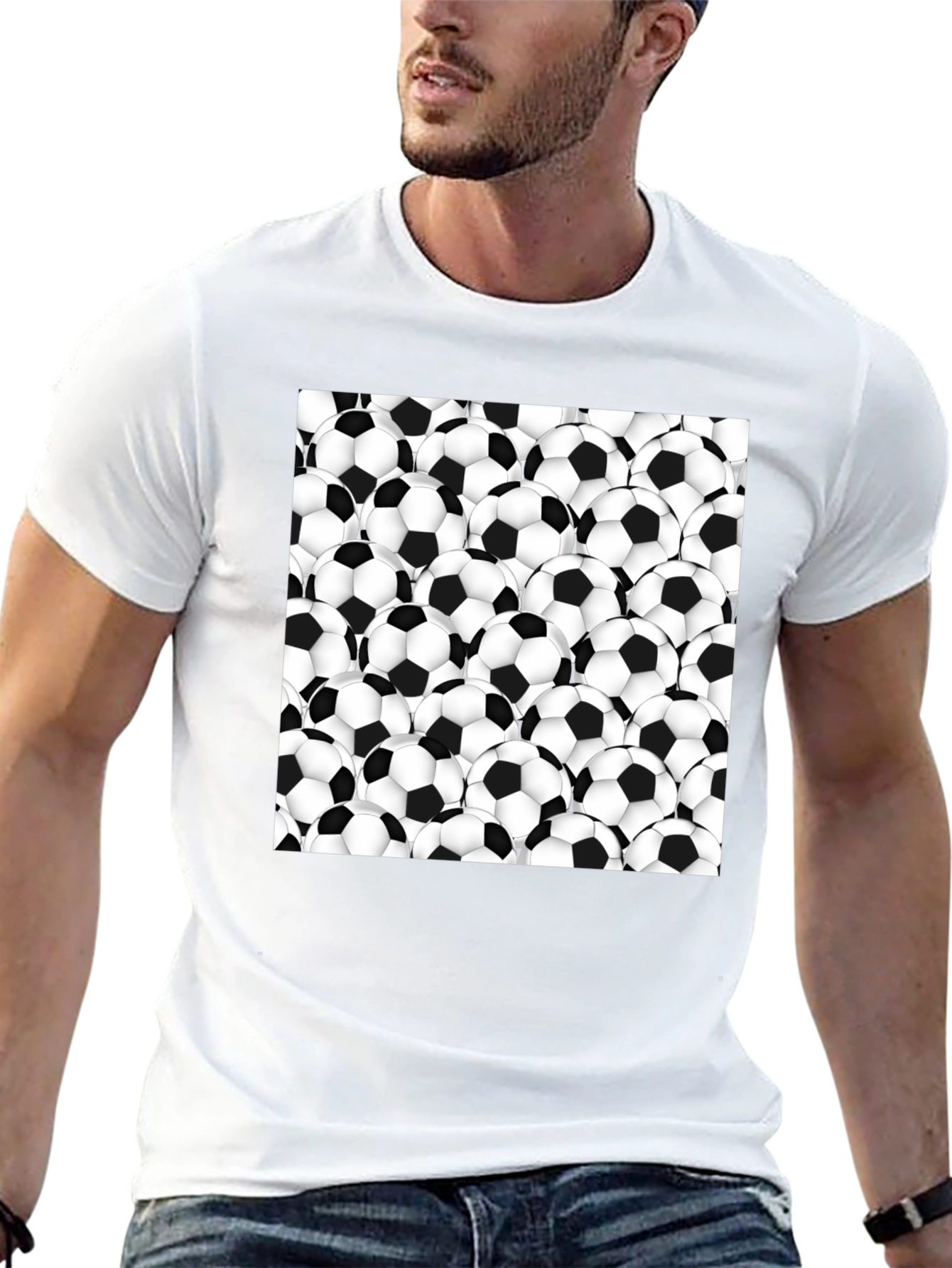 Soccer Ball Pattern T-Shirt - Black