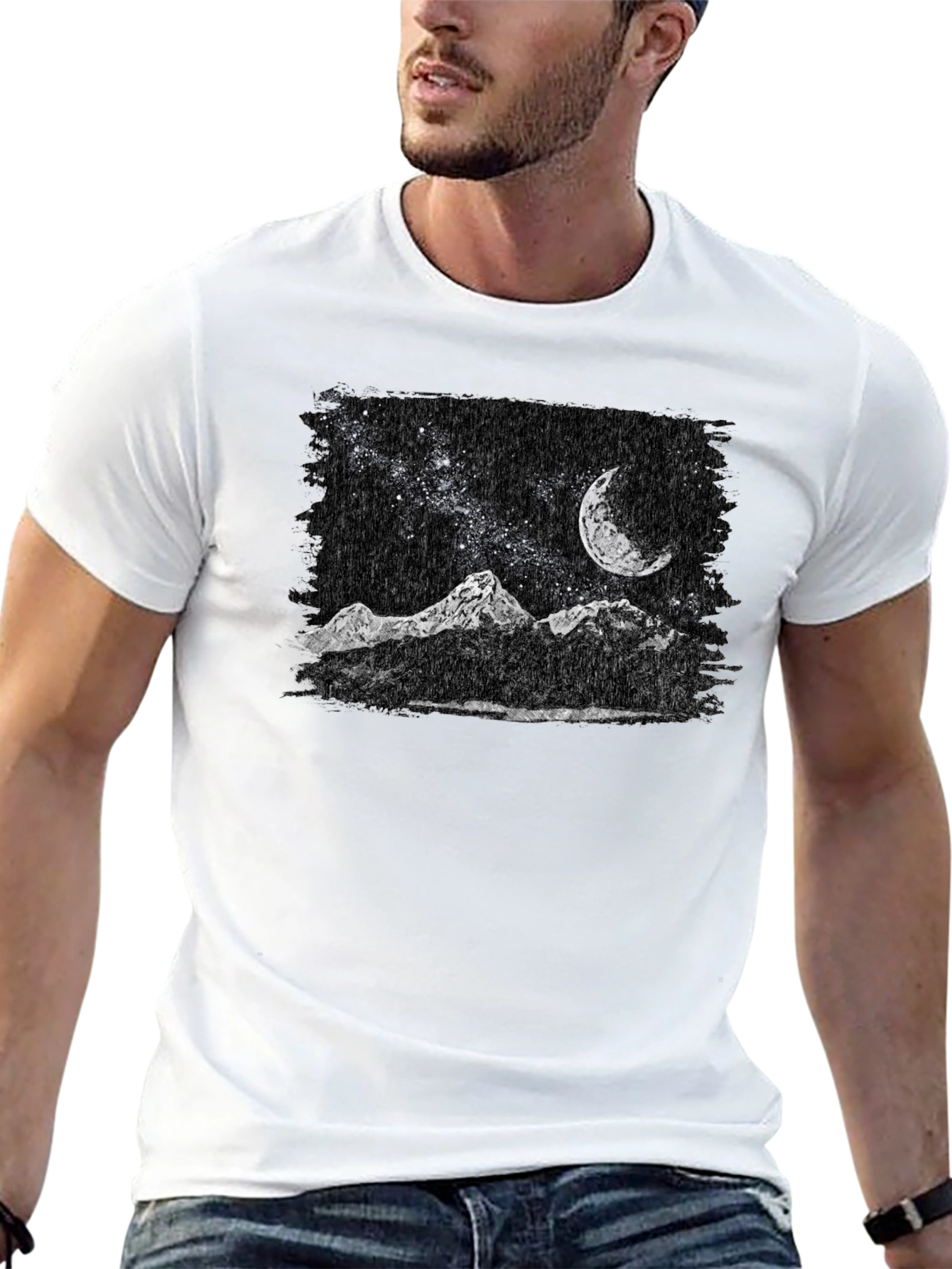 Night Sky Mountain T-Shirt - Black Graphic Tee
