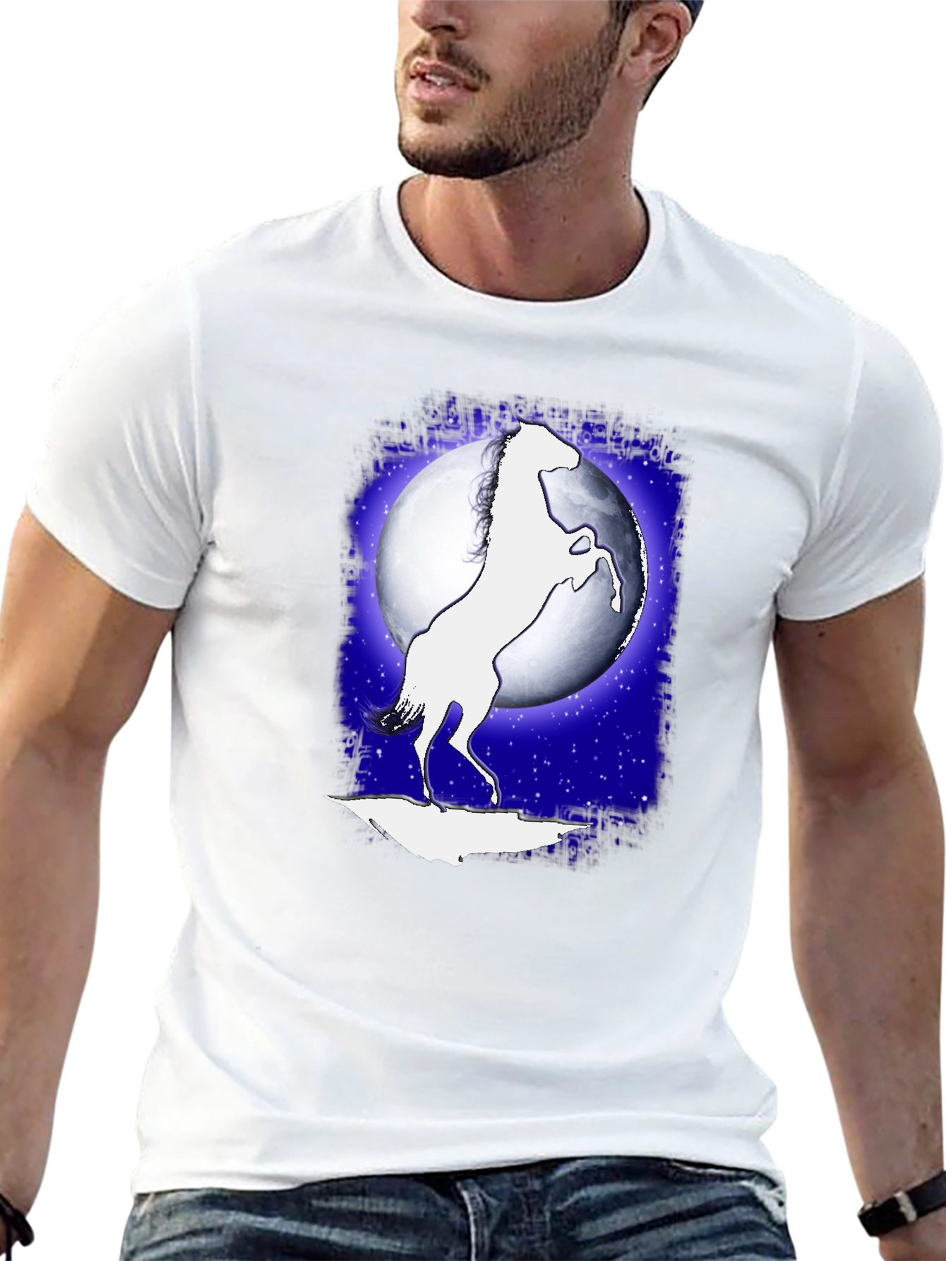Horse Silhouette Moon Graphic Black T-Shirt