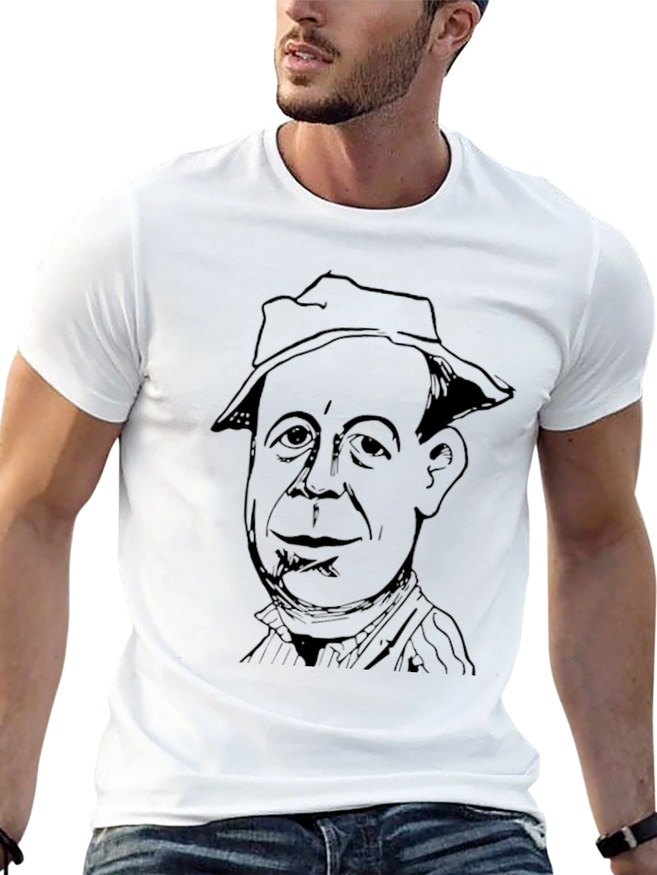 Black T-Shirt with Man in Hat Graphic