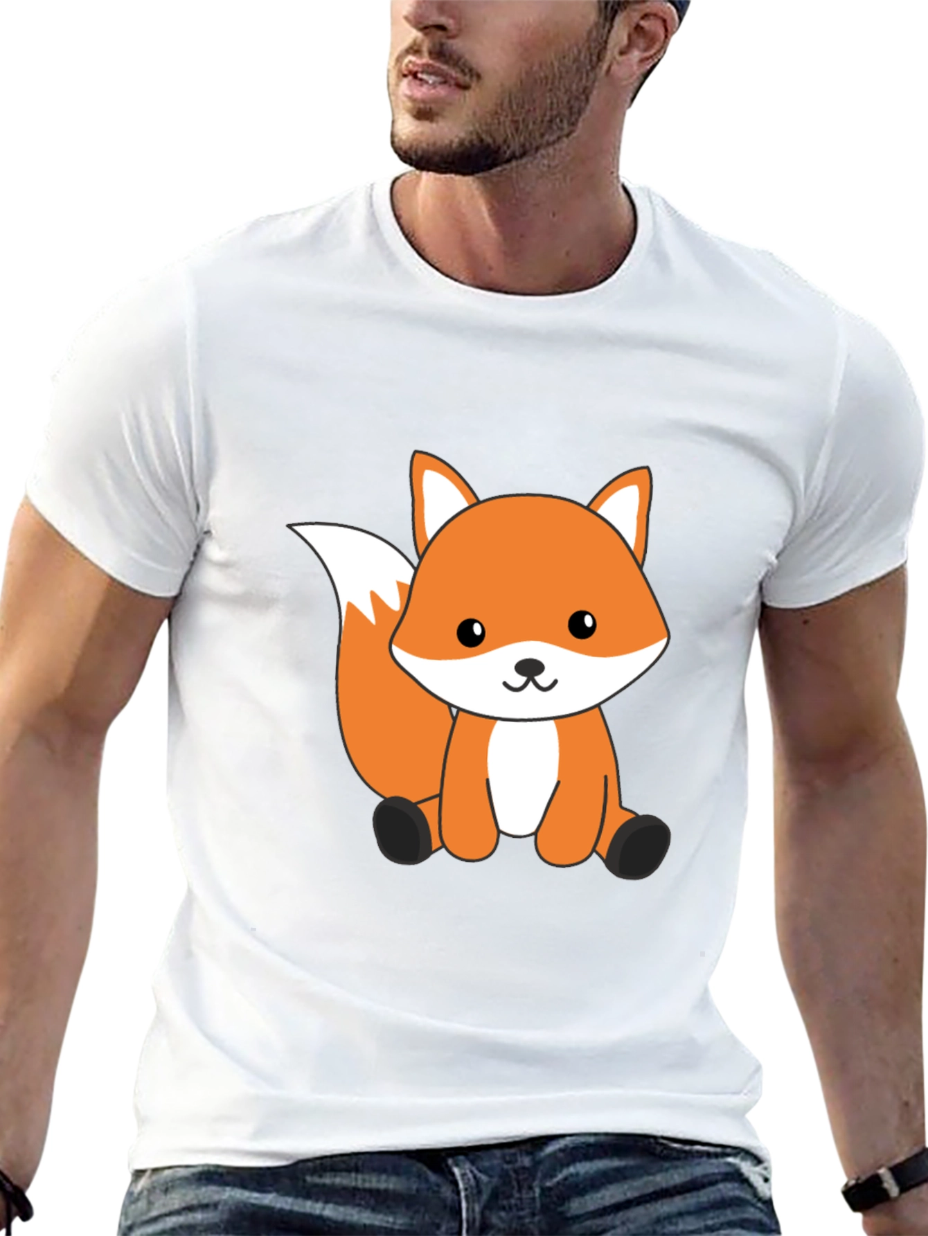 Cute Cartoon Fox Graphic T-Shirt - Black Cotton Tee
