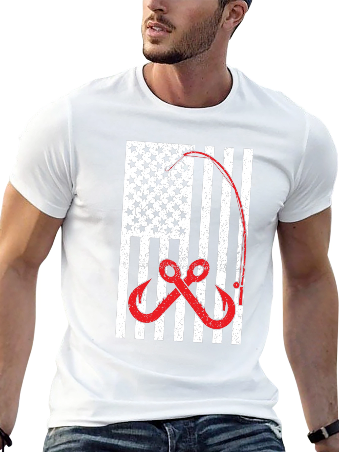 American Flag Fishing T-Shirt - Patriotic Angler Tee