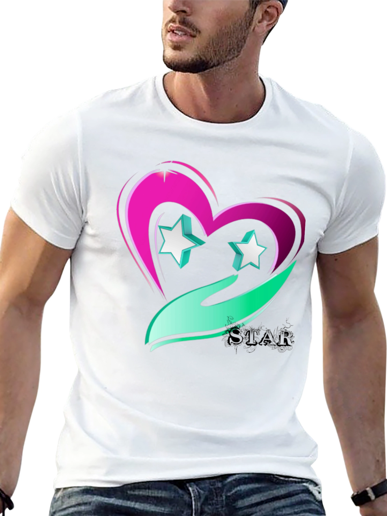 Star Heart Graphic Tee - Trendy Casual Wear