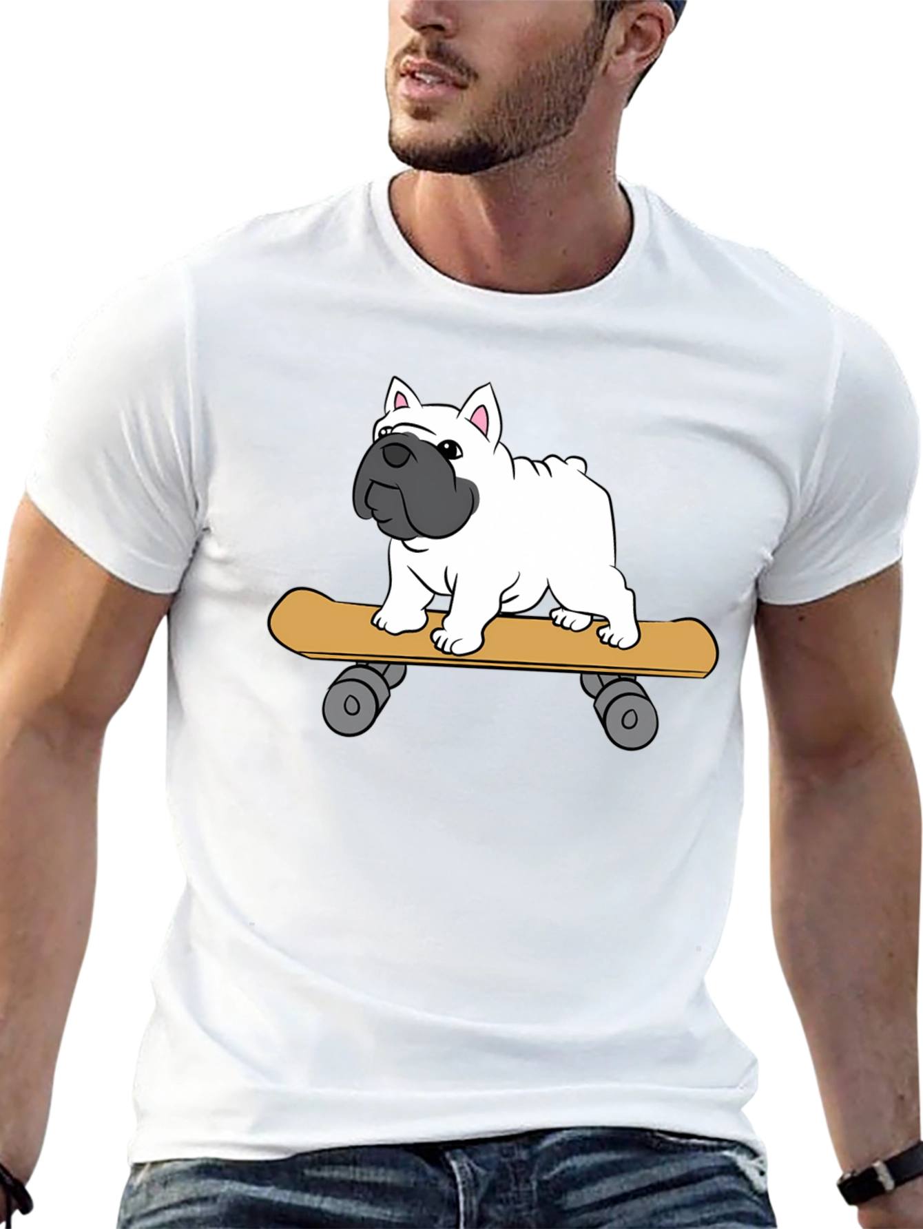 Skateboarding Bulldog T-Shirt - Cool Graphic Tee