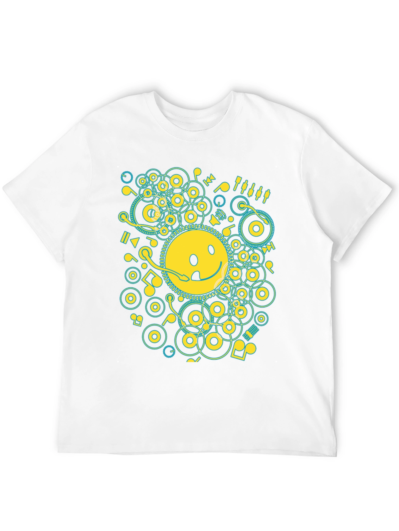 Smiley Face Music Graphic T-Shirt - Casual Black Tee